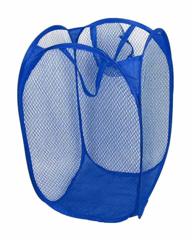 KUU Pop-up Net Laundry Bag Mesh Foldable Wash Clothes Storage Hamper-Blue