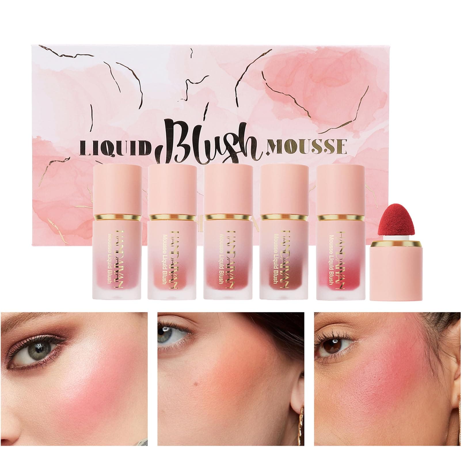 Cream Blush Set 5 Colors Soft Blushers For Cheeks Make Up Skin Tint Liquid Blush For Mature Skin,Lightweight Breathable Feel,Dewy Finish Smudgeproof,Makeup Gift for Women & Girls (5PCS SET)