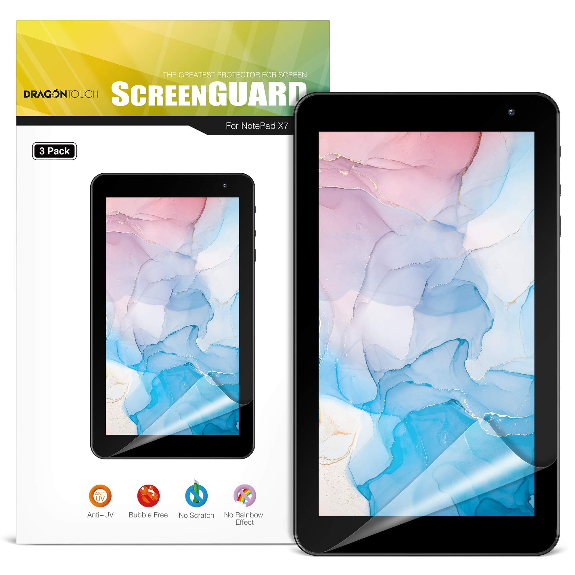 Dragon Touch Tablet Screen Protector for KidzPad Y88X7 and NotePad X7 Ultra-Clear of High Definition (3 Pack), Scratch Resistant, Bubble Free