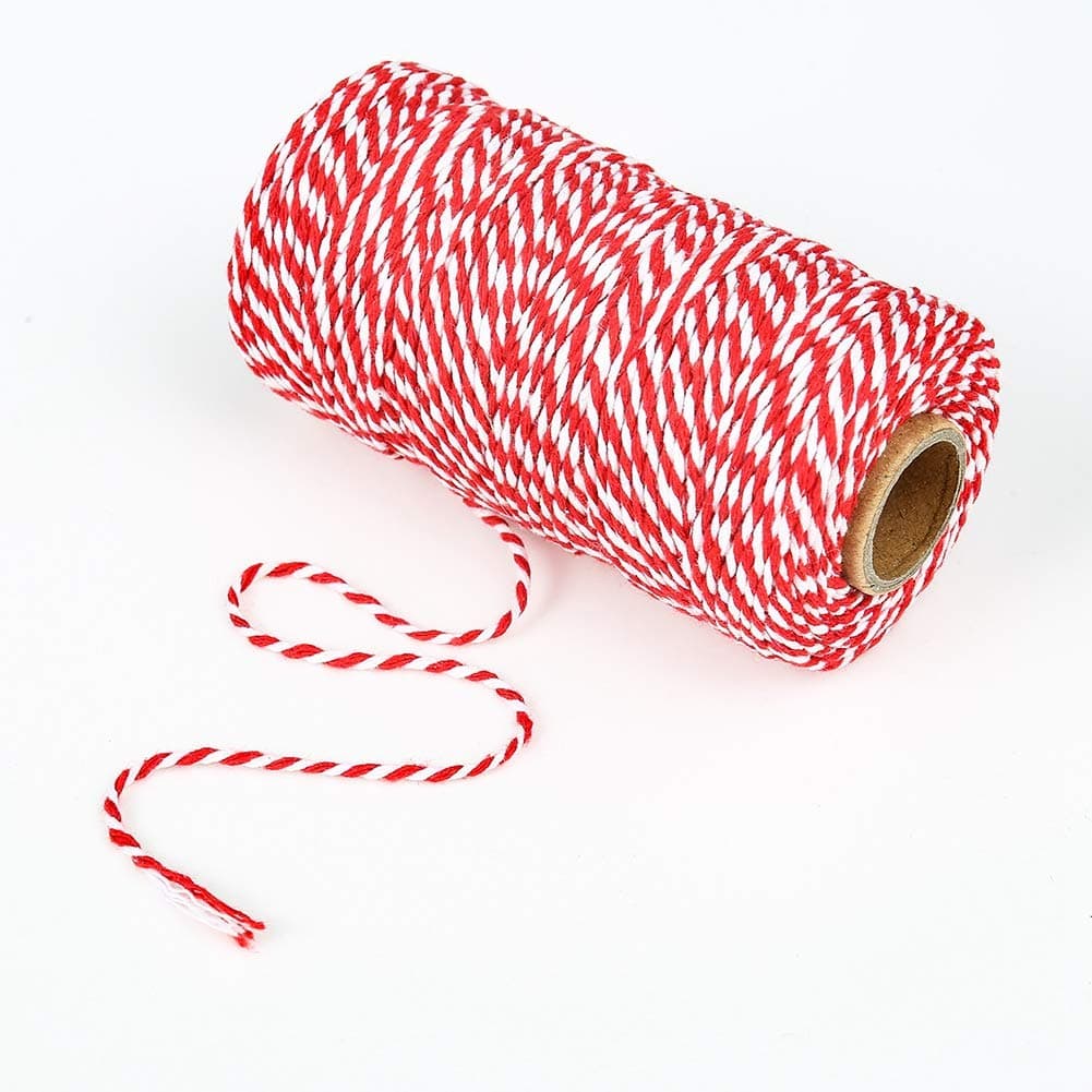 100m Butchers String Twine String Red and White 2mm Cotton Rope Decorative Jute TwineRope for Gift Wrapping Gardening Baking Kitchen Butchers DIY Crafts and Handmade Arts