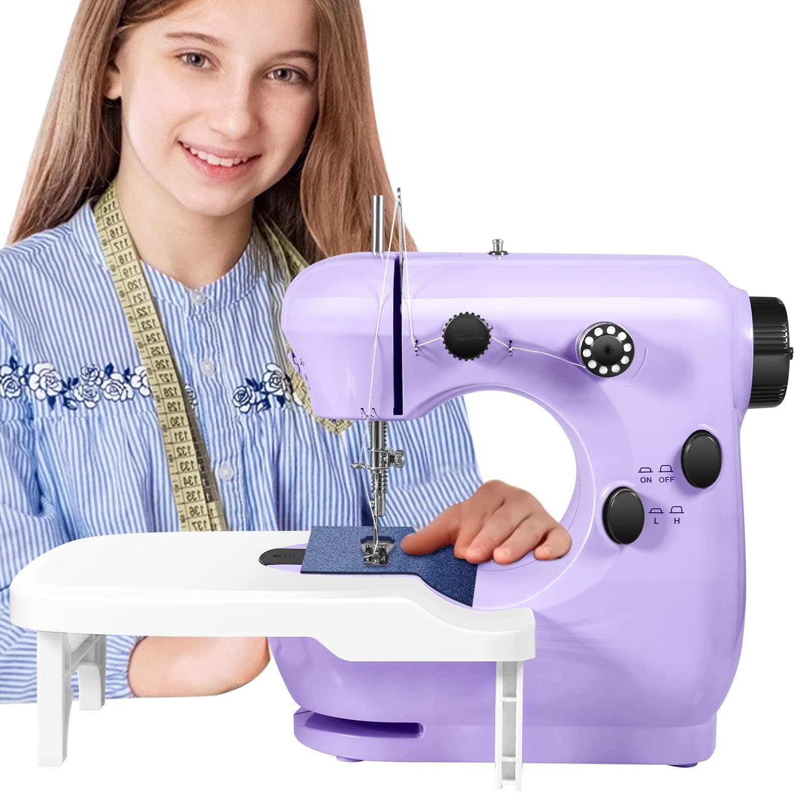 CIS Beginner Portable Sewing Machine with Extension Table, Dual Speed, Light, Electric for Kids, Women