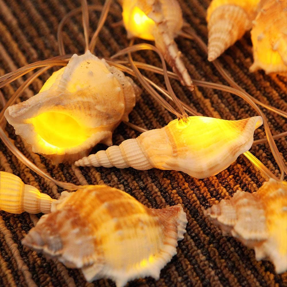 Ocean Real Conch 10 LED String Lights 9.0Ft Waterproof Battery Operated Warm White with Timer for Beach Themed Indoor Covered Outdoor Birthday Wedding Parties Decoration