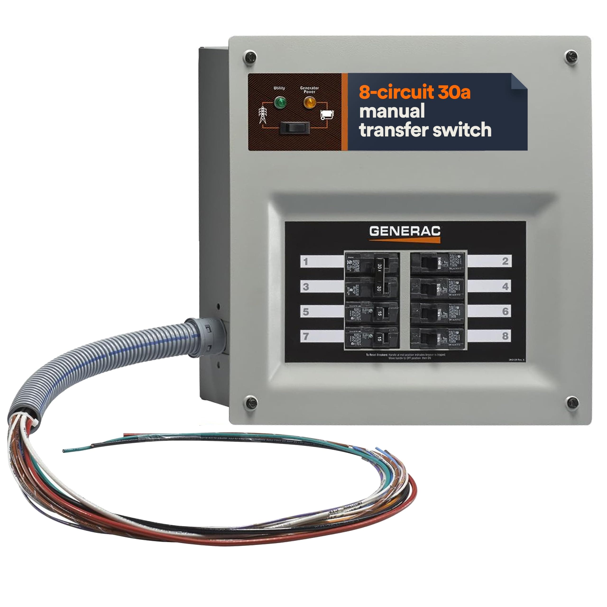Generac 6853 HomeLink Upgradeable 30 Amp Transfer Switch Kit - Reliable Power Solution for Homes - 10' Cord and Resin Power Inlet Box