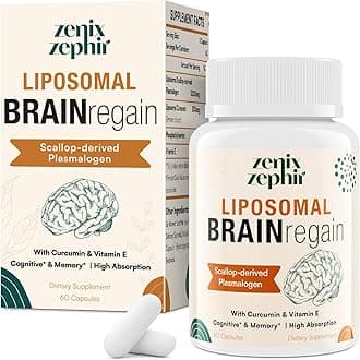 Liposomal Brain Supplements for Memory and Focus - Plasmalogen with Curcumin & Vitamin E for Better Absorption- Suitable for Seniors,Adult Men & Women Cognitive Health,High Potency 60 Servings