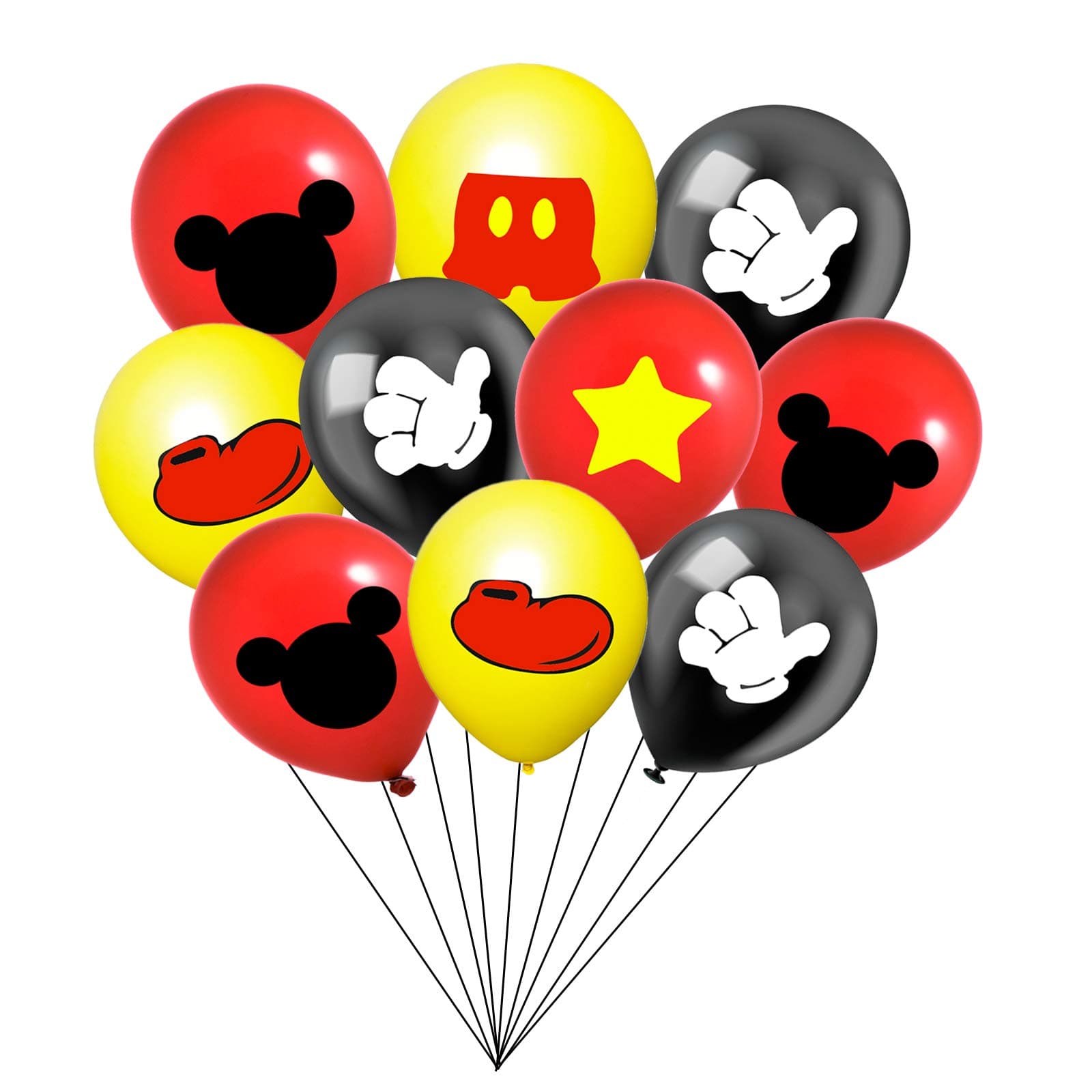30PCS Mickey Mouse Party Balloons 12 Inch Double-sided pattern Latex Balloons Red Black Yellow Balloons for Kids Birthday Party Supplies