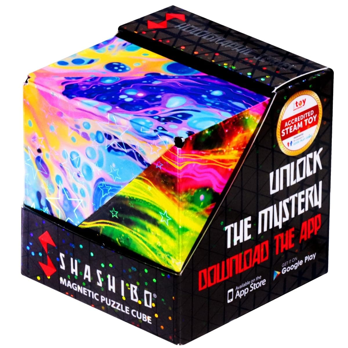 SHASHIBO SHAPE SHIFT BOX - Award Winning, Patented Fidget Cube with 36 Rare Earth Magnets - Converts to Over 100 Shapes (Cosmos)