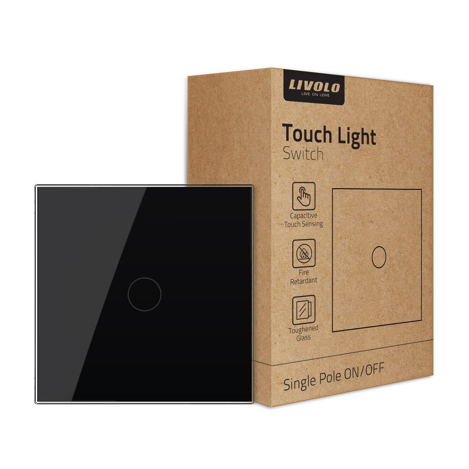 LIVOLO Touch Light Switch Black with LED Indicator with Tempered Glass Panel 1 Gang 1 Way, VL-C301-62