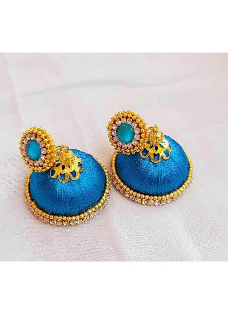 Handmade ethnic Hook Jhumka Earrings with Silk Thread