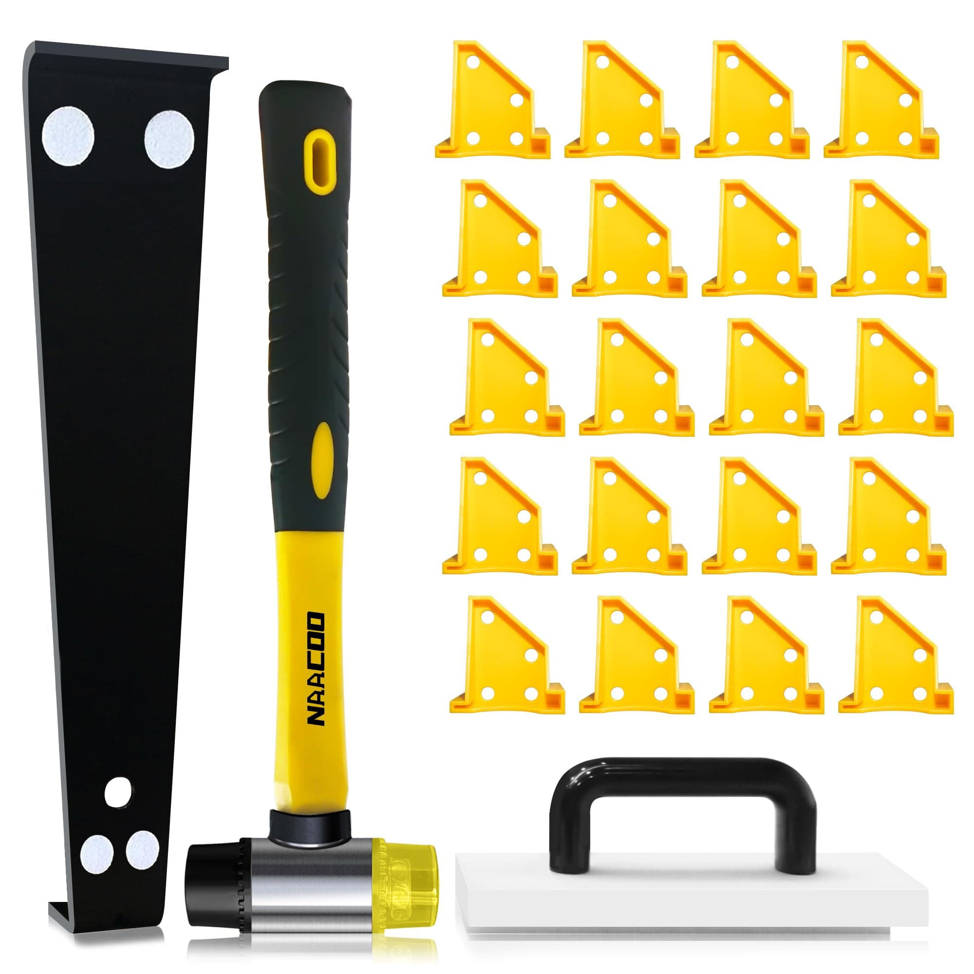 NAACOO Laminate Flooring Tools, Vinyl Flooring Tools, LVP Installation Kit, Tapping Block with Handle, 2 in 1 Spacers, Heavy Duty Pull Bar, Reinforced Double-Faced Mallet.