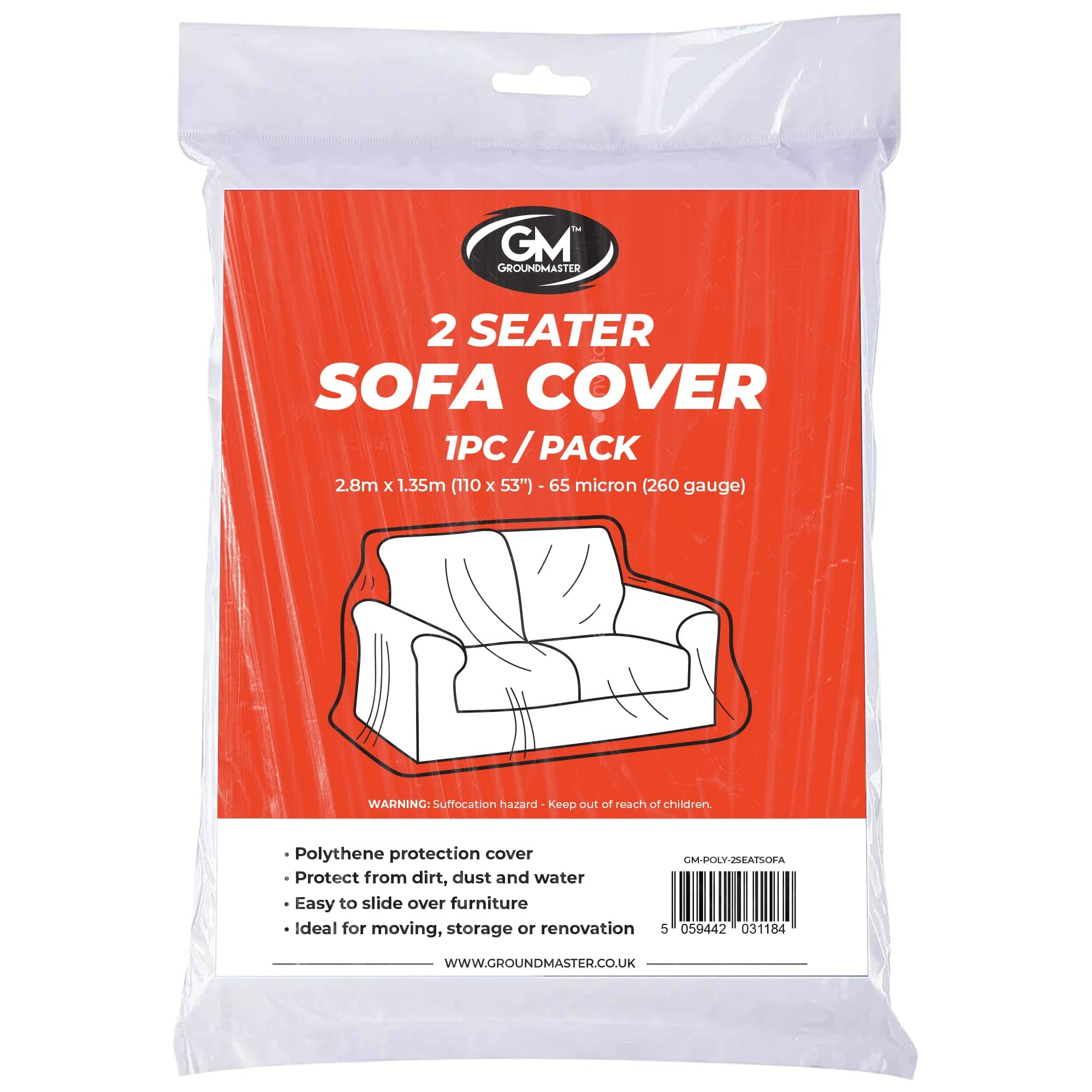 Polythene Plastic Sofa Cover - Standard 2 Seater Sofa Covers - Protective Dust Sheet - Furniture Cover for Storage, Moving, DIY - Sofa Protector for Removal and Decorating