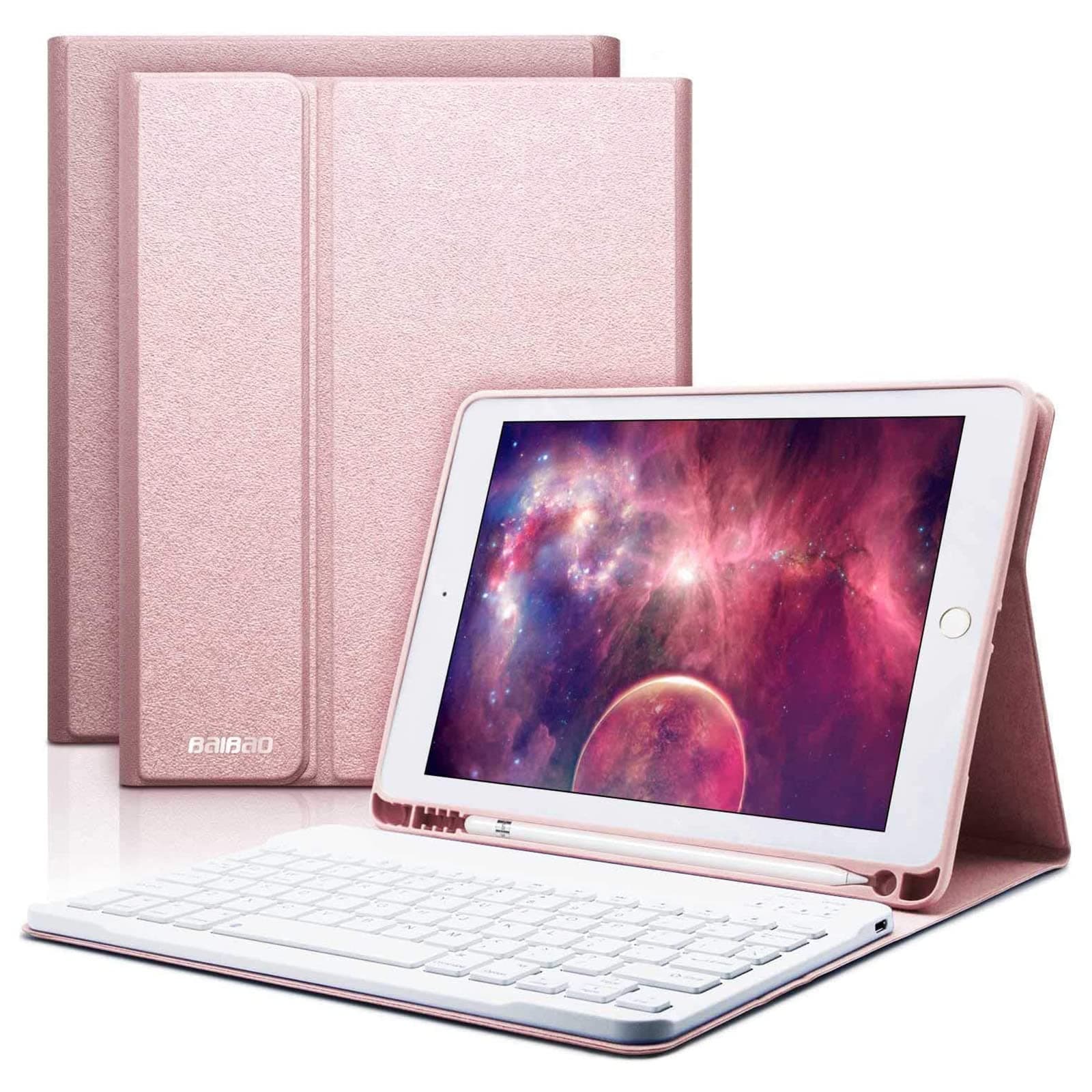 iPad Keyboard Case with Wireless Keyboard,BAIKEN Bluetooth Keyboard for iPad 2018 (6th Gen)/iPad 2017 (5th Gen)/iPad Pro 9.7/iPad Air 2&1,Built-in Pencil Holder (Champagne)