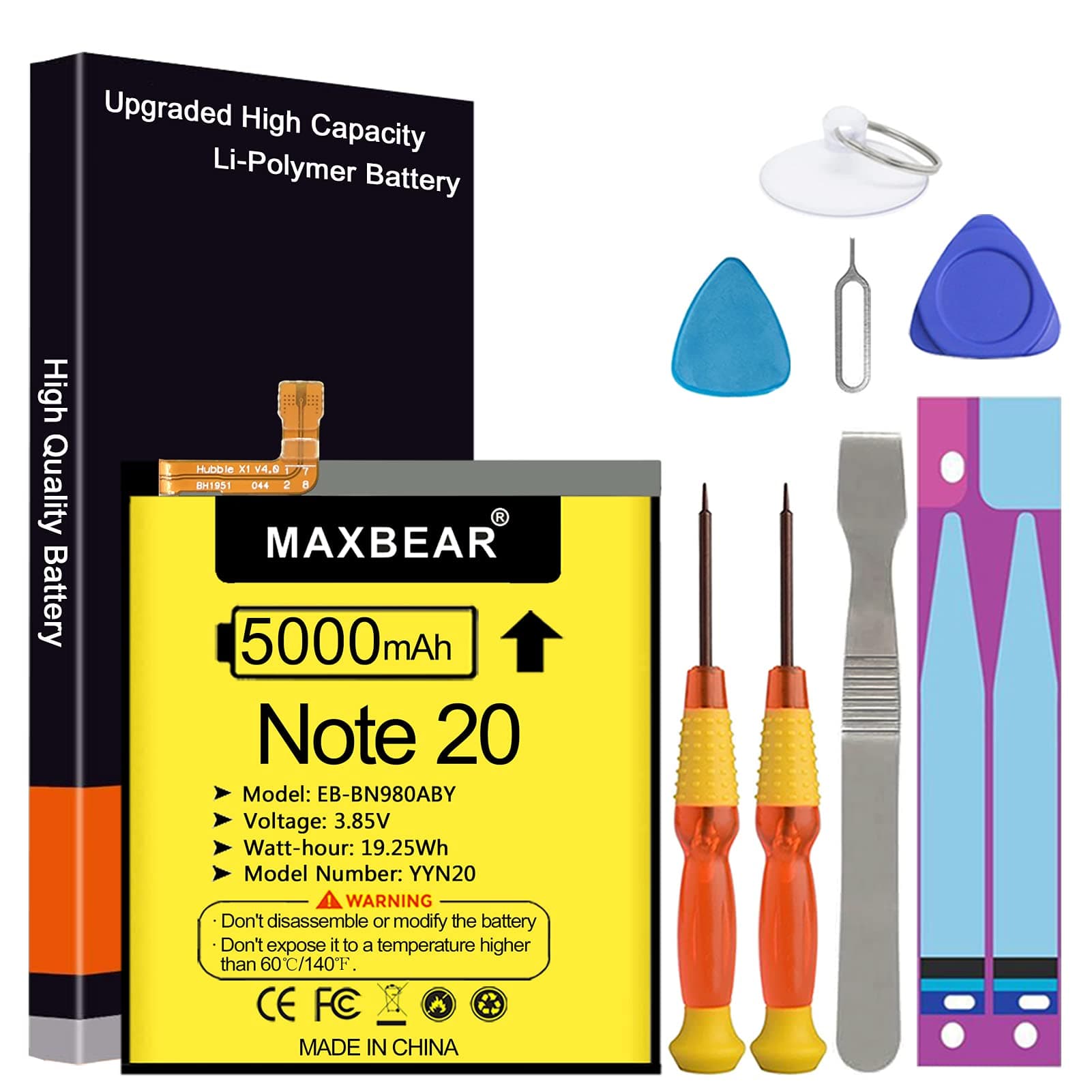 Galaxy Note 20 Battery, (Upgraded) 5000mAh 3.85V Li-Polymer Replacement Battery EB-BN980ABY for Samsung Galaxy Note 20 5G SM-N980 with Repair Tool Kit