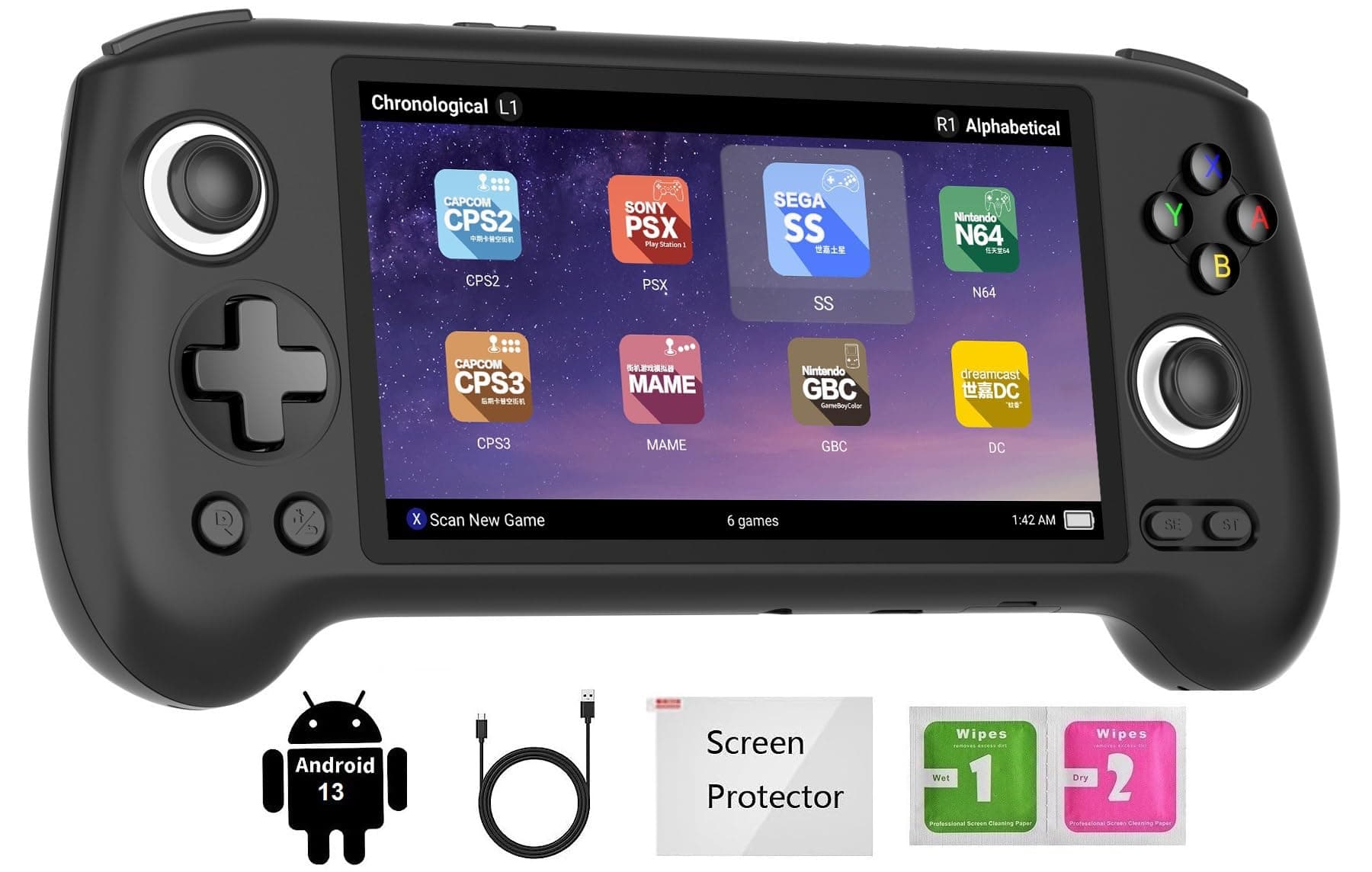 Anbernic RG556 Retro Handheld Game Console , Android 13 System Unisoc T820 Processor 5.48 Touch Inch AMOLED Screen 5500mAh Battery Support WiFi Online DP Output (Black)