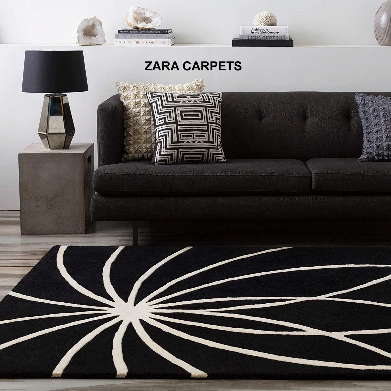 ZARACARPETS Solid Plain Exported Quality Hand Made Carpets and Rug Size 6x6 Round Diameter (6 by 6 Round) Black Web