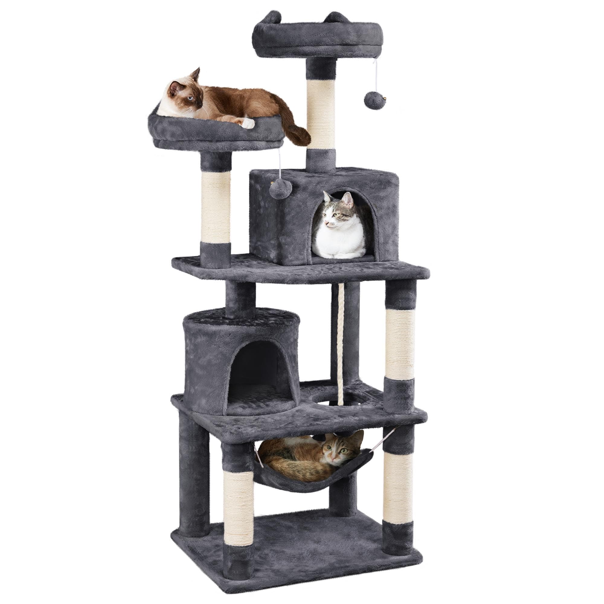 Yaheetech 62.5inches Cat Tree Cat Tower Cat Condo with Platform & Hammock, Scratching Posts for Kittens Pet Play House with Plush Perch for Indoor Activity Relaxing, Dark Gray