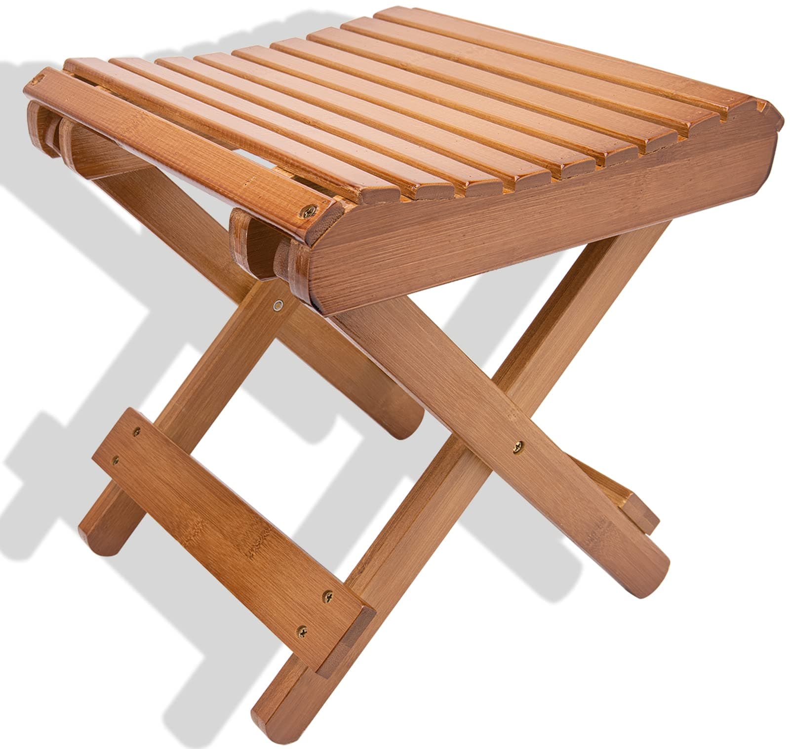 Bamboo Folding Stool for Shaving, Folding Bamboo Stool for Shower, 12 Inch Bamboo Folding Step Stool for Spa Bath Foot Rest Natural Bamboo Folding Bench Stool by
