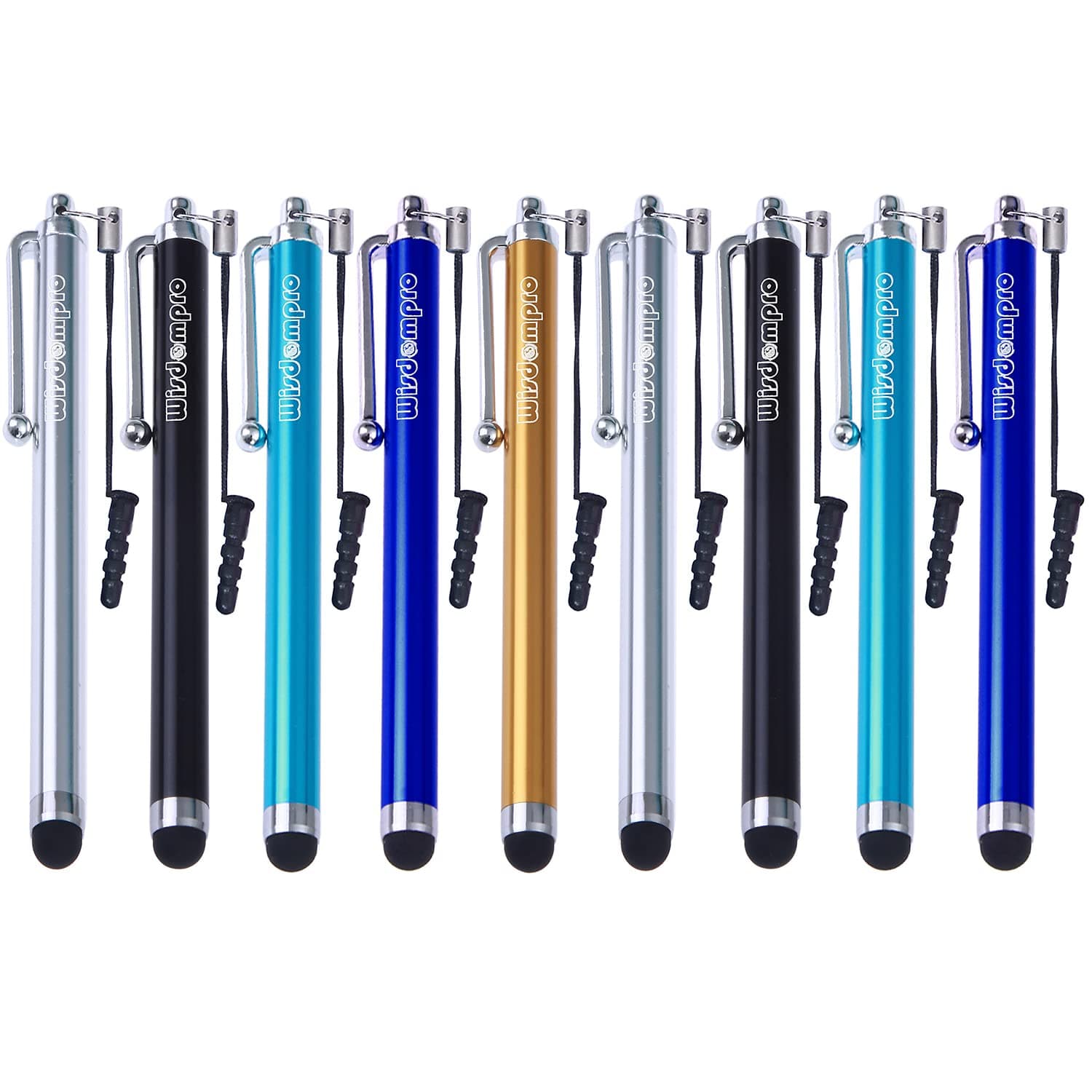 Wisdompro Stylus Pens for Touch Screens, 9 Pack Universal Capacitive Stylus Pens with Lanyard Tether for iPhones, iPads, Smartphones, Tablets, Samsung Galaxy Note/Tab (5-Colour Guy Pack)