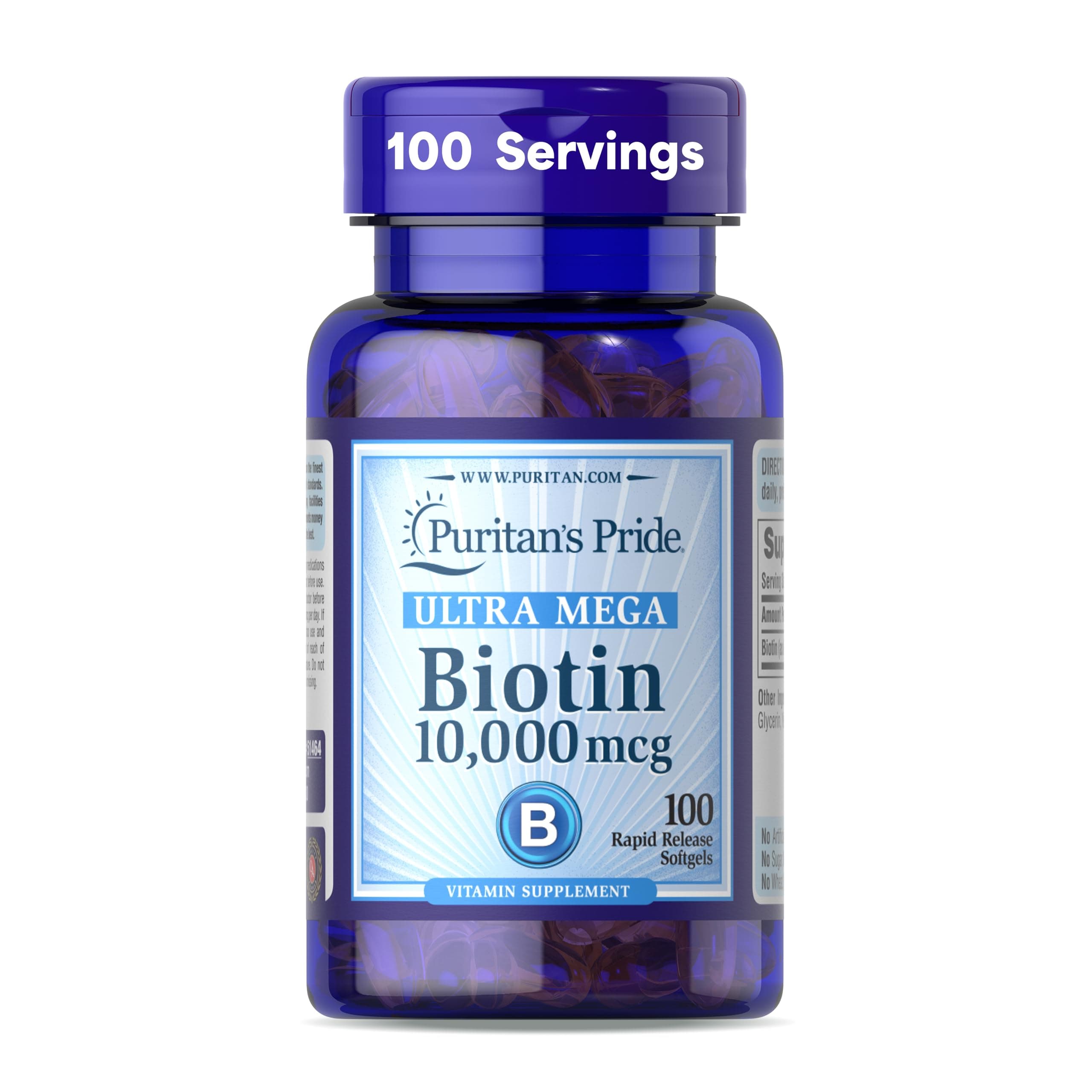 Puritan's Pride Biotin 10000 Mcg Softgels, 100 Count