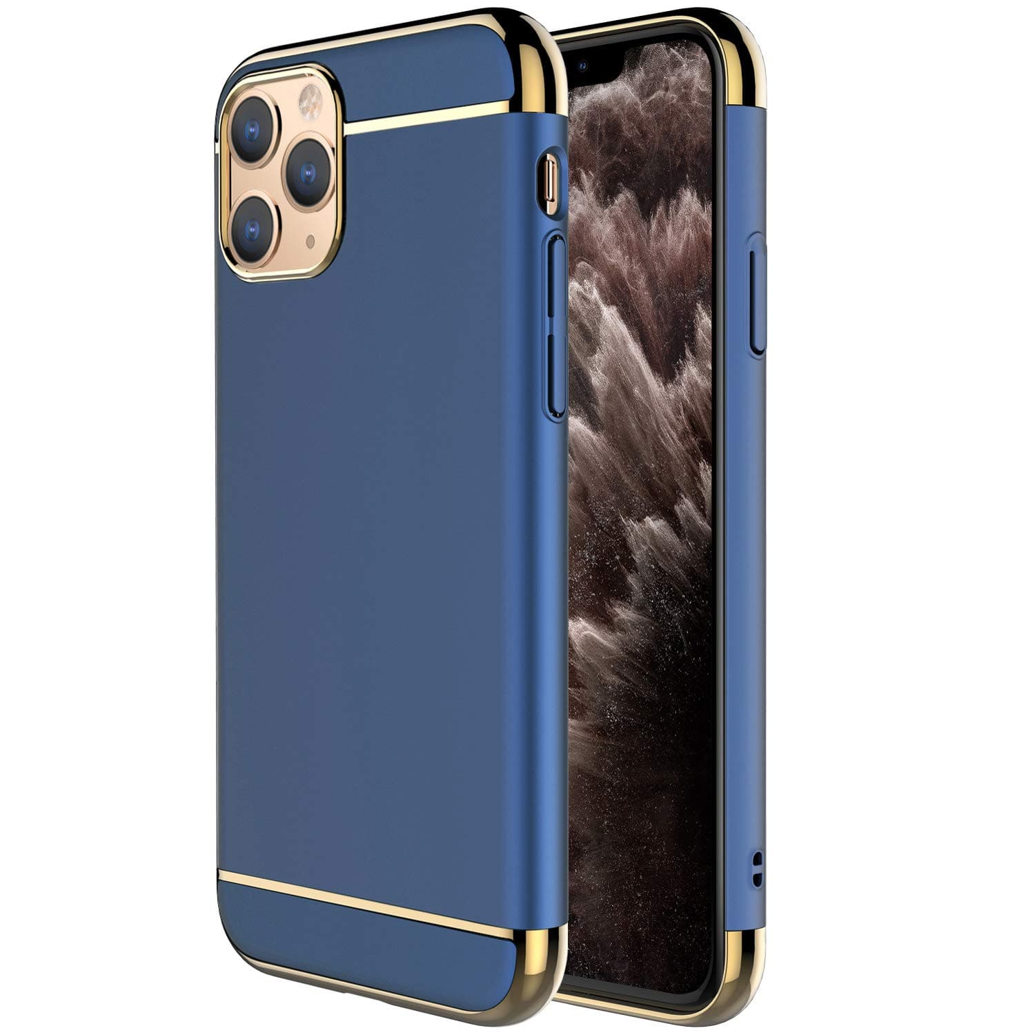 RORSOU iPhone 11 Pro Max Case, 3 in 1 Ultra Thin and Slim Hard Case Coated Non Slip Matte Surface with Electroplate Frame for Apple iPhone 11 Pro Max (6.5")(2019) - Blue and Gold