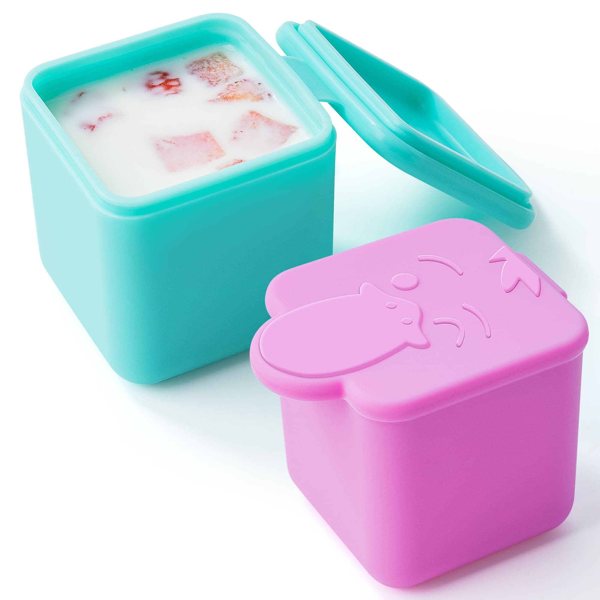 Leakproof Dips Containers Compatible with Omie Lunch Box, 2x 4 oz Salad Dressing Container To Go, Small Silicone Snack Condiment Container with Lids for kids (Pink/Teal)