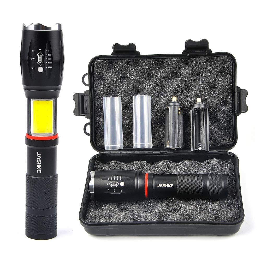 LED Torch 6 Modes Standard Torches Tacktical Flashlight Torches Super Bright Focus Pocket Torch Zoomable Hidden COB Lighting for Camping Cycling Running Dog Walking and More Outdoor (2pcs)