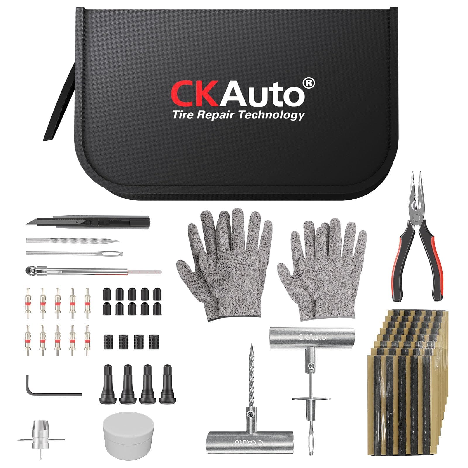 CKAuto Tire Plug Repair Kit, Heavy Duty Car Emergency Tool Kit for Flat Tire Puncture Repair, 80 Pcs Value Pack, Tire Patch Kit fit for Autos, Cars, Motorcycles, Trucks, RVs, etc.