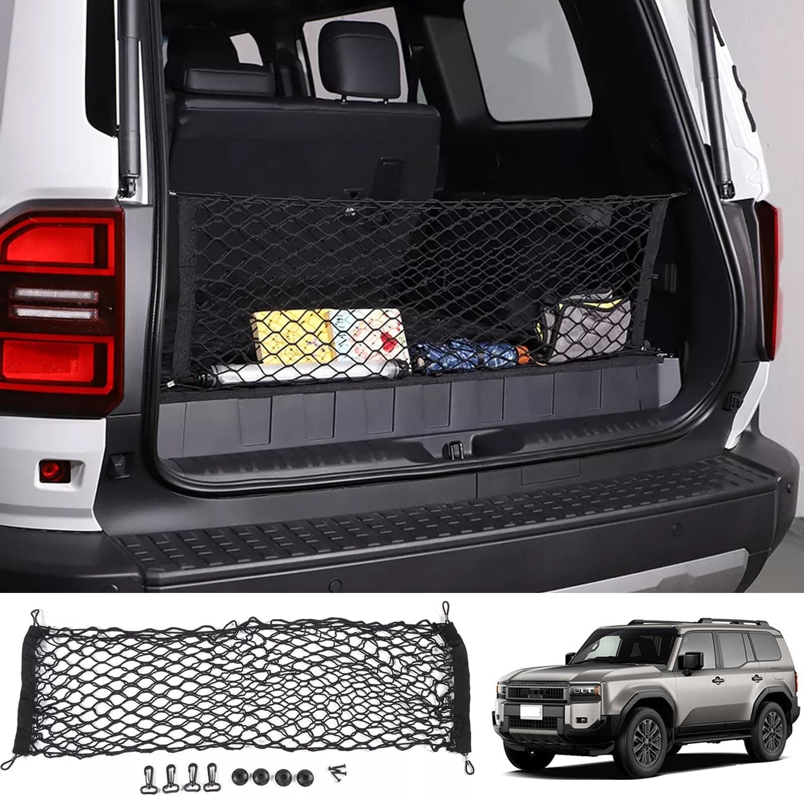 Rear Trunk Envelope Mesh Cargo Net Suitable for 2024 2025 Toyota Land Cruiser 250 1958 Prado Lc250 J250 Rear Trunk Mesh Cargo Storage Net Bag