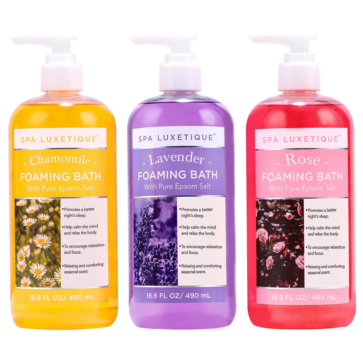 Bubble Bath, Foaming Bath with Epsom Salt, Chamomile Rose and Lavender Scent Bathing Set, 3 Pack 49.8 fl oz Christmas Gifts Set for Women and Men