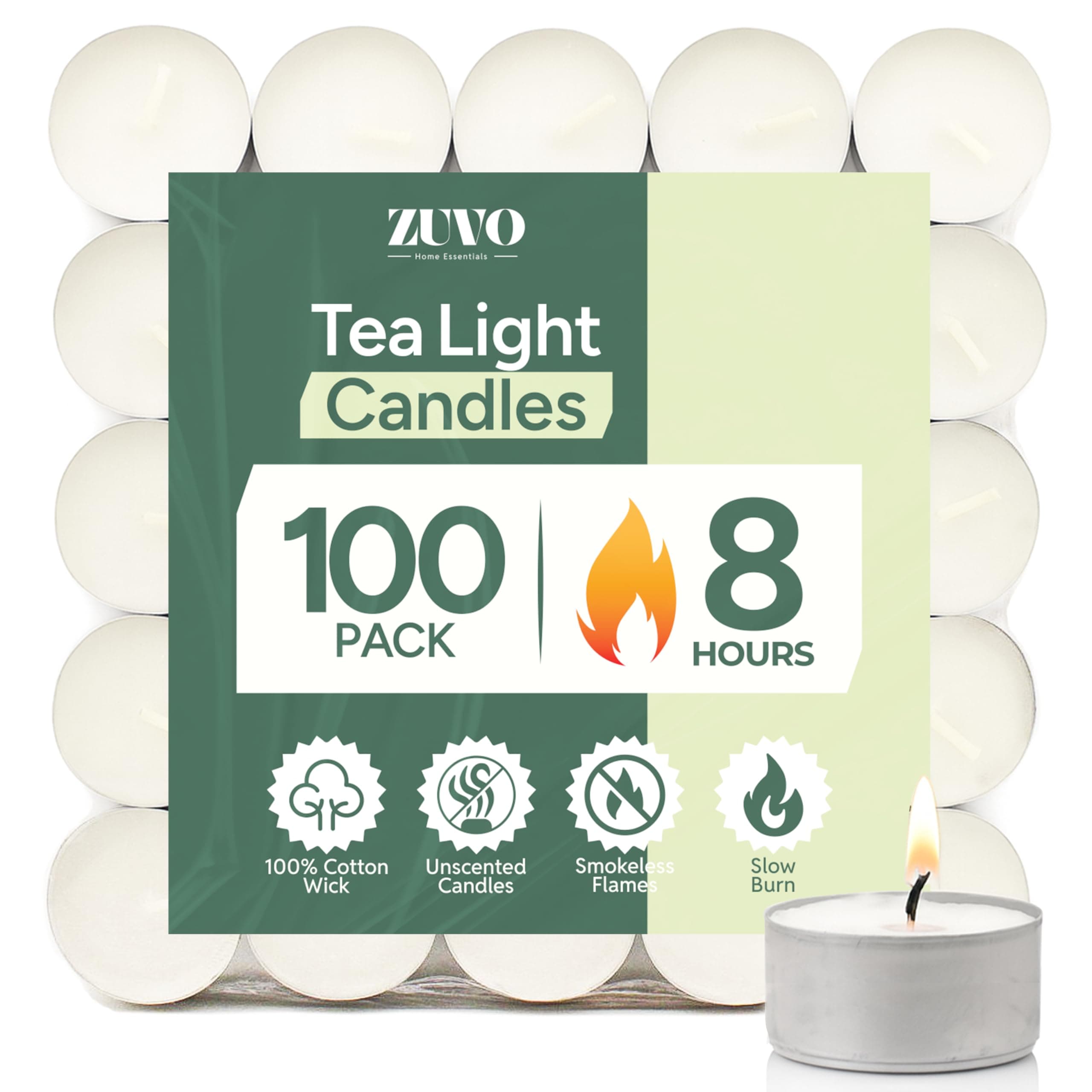 [ 100 Pack] Tea Light Candles 8 Hour Burn Time White Unscented 3.8Cm x 2.3 cm 23 g (100 Pack), 90129c