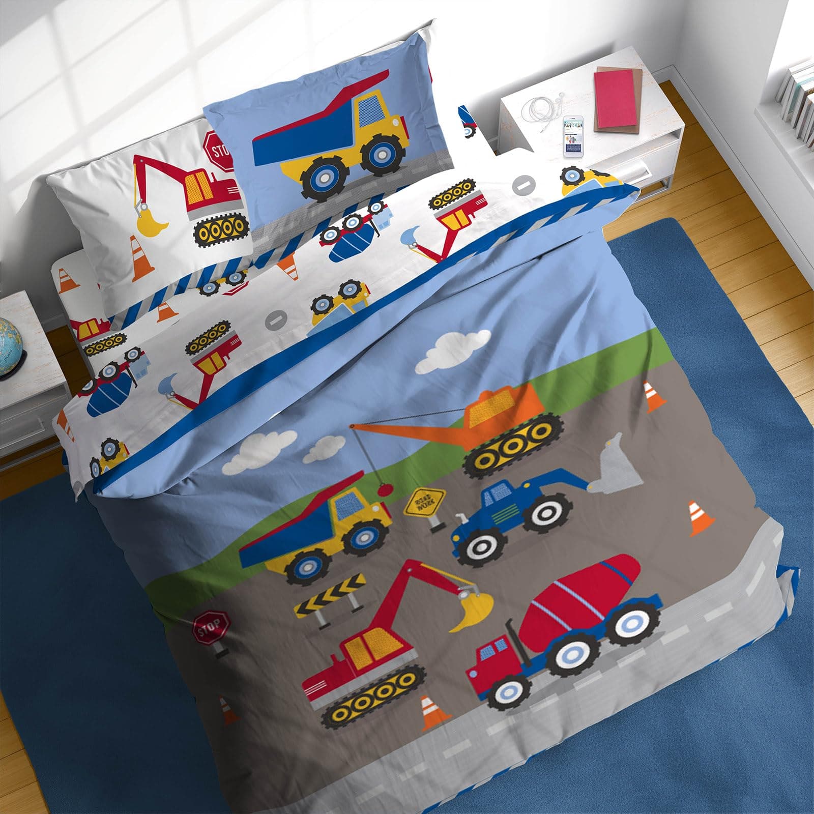 Construction Zone Full Comforter Set - 7 Piece Kids Bedding Includes Comforter, Sheets & Pillow Cover - Super Soft Vehicles Microfiber Bed Set