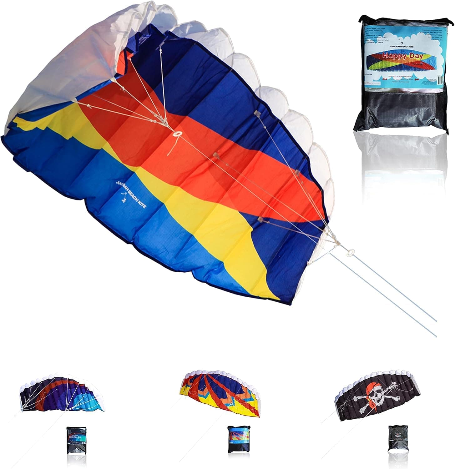 Jumeirah Beach Kites for Beginner with 50 m lines String with 2 Winder Handle, Lightweight Kite Paper, Sport & Outdoor Toys Paraglider Dual-Line Kite - Orange boom Blue bust