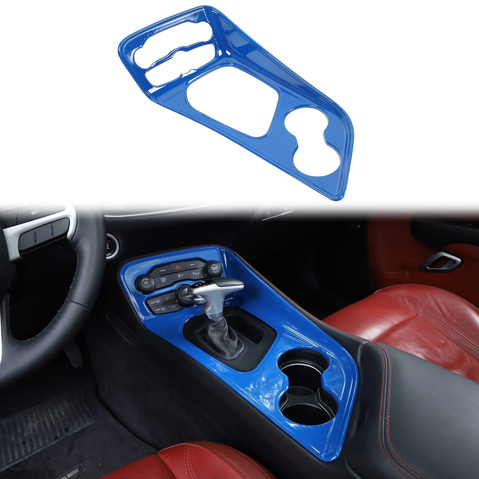 Voodonala Gear Shift Shifter Panel Shift Lever Panel Transmission Gear Selector Gearstick Panel Cover Trim for 2015-2024 Dodge Challenger Interior Accessories ABS Blue
