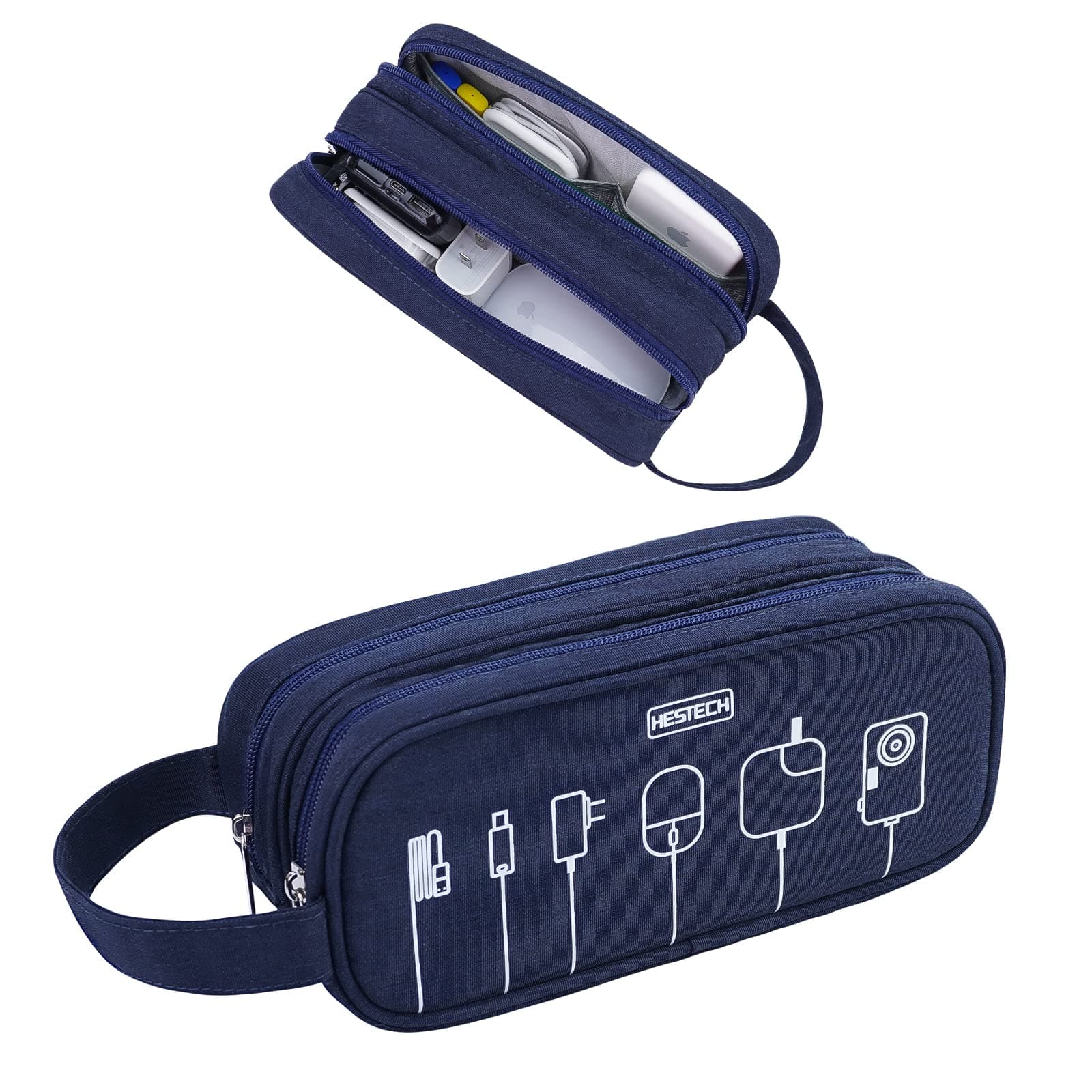 Electronics Organizer Cable Travel Case Charging Portable Waterproof Double Layers for USB Cord Earphone Memory Cards Mini Cameras Cellphones,Hard Drive,Zipper Wallet Carrying Bag,Blue