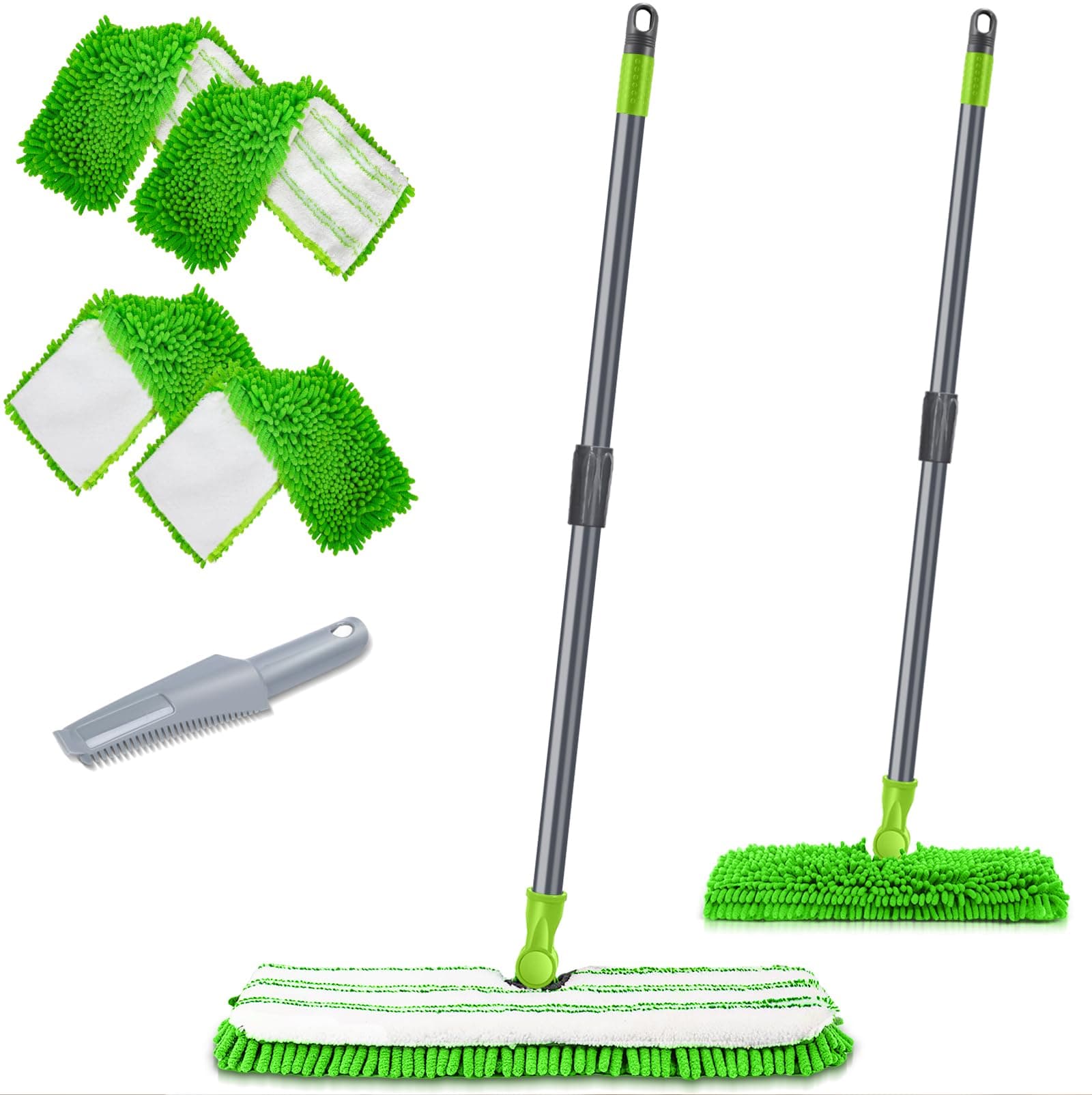 Microfiber Mops for Floor Cleaning, Double-Sided Dust Mop with 4 Reusable & Washable Mop Pads, Wet Dry Flat Mop with Extension Stainless Steel Handle for Hardwood, Vinyl, Laminate