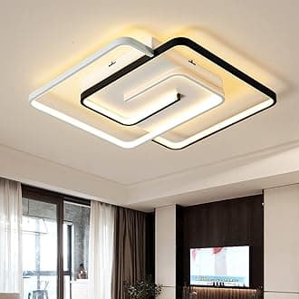 Modern LED Ceiling Light 36W 50cm with Remote Control, Geometry Square Black White Dimmable Ceiling Lights Fitting for Living Room, Bedroom, Kitchen [Energy Class E]