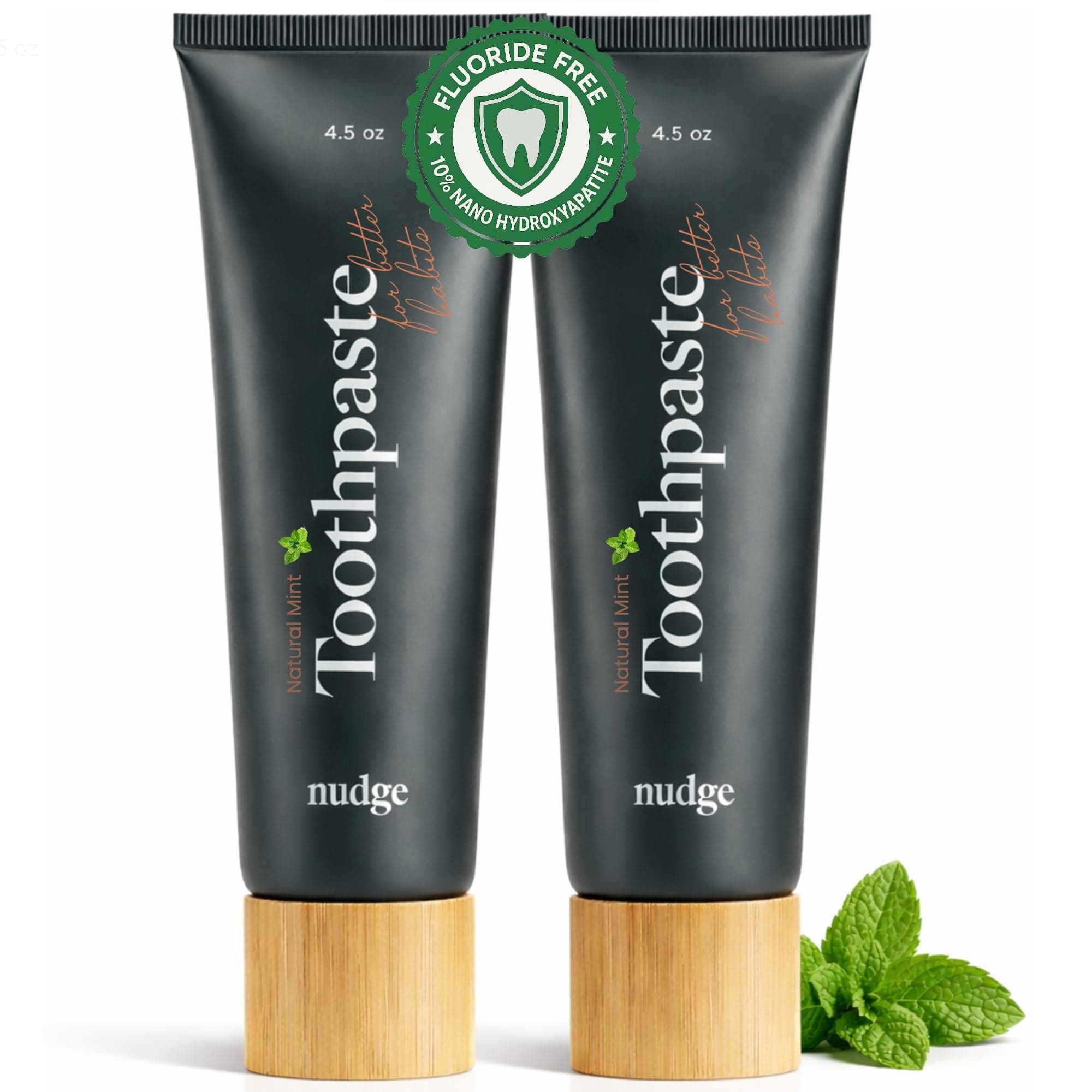 Nudge 10% Nano Hydroxyapatite Toothpaste, Enamel Friendly Advanced Clean, Fluoride Free & SLS Free, Natural Mint, 4.5 oz (Pack of 2)
