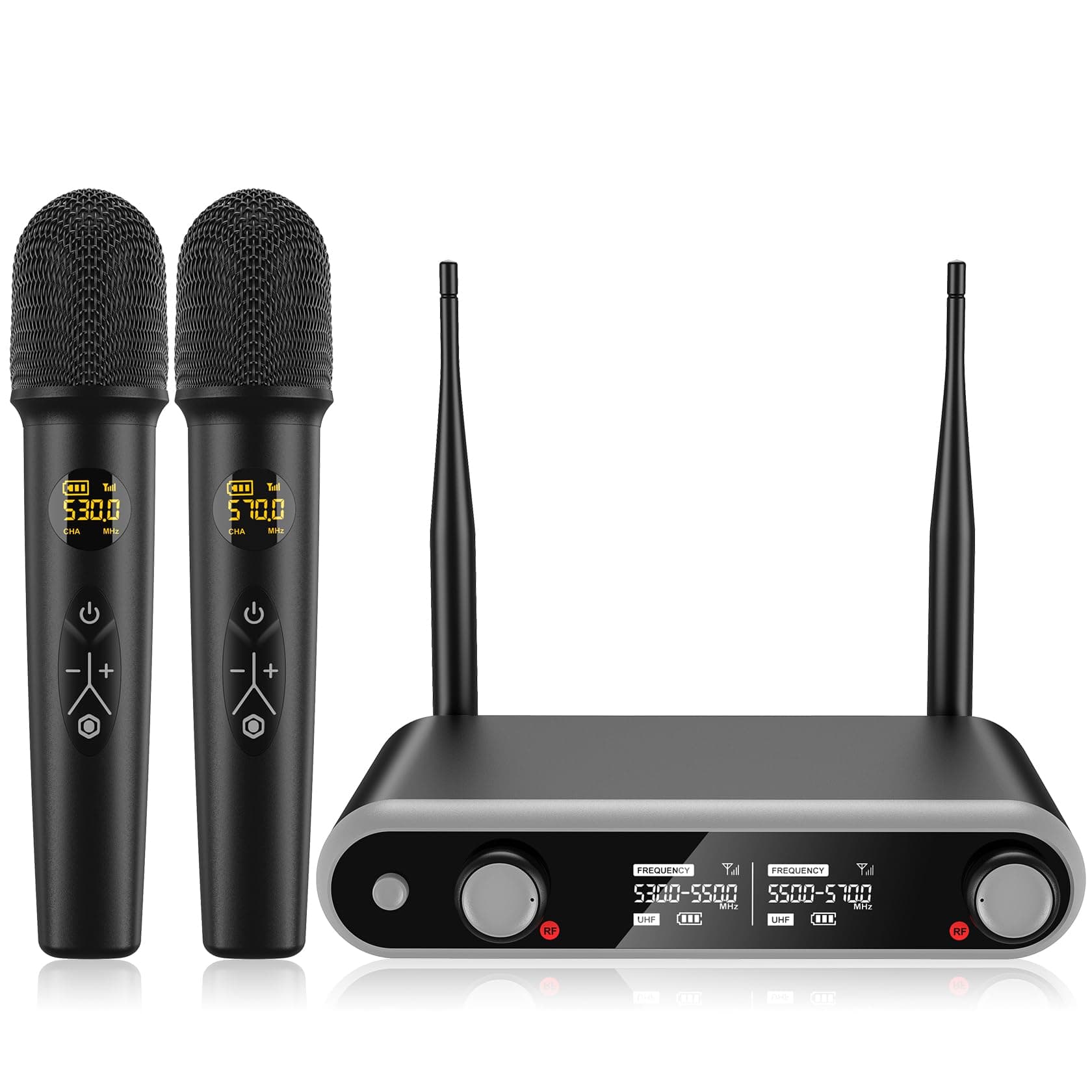Wireless Microphone System Karaoke Machine - Rechargeable Handheld Dynamic Microphones, Dual Wireless Mics, Adjustable UHF Channels, Auto Scan, 330ft Range, Microphone for Karaoke