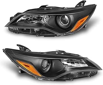 2015-2017 Toyota Camry Headlight Assembly for 2015-2017 Toyota Camry Clear Lens Black Housing with Amber Reflector Headlamp Replacement Left and Right
