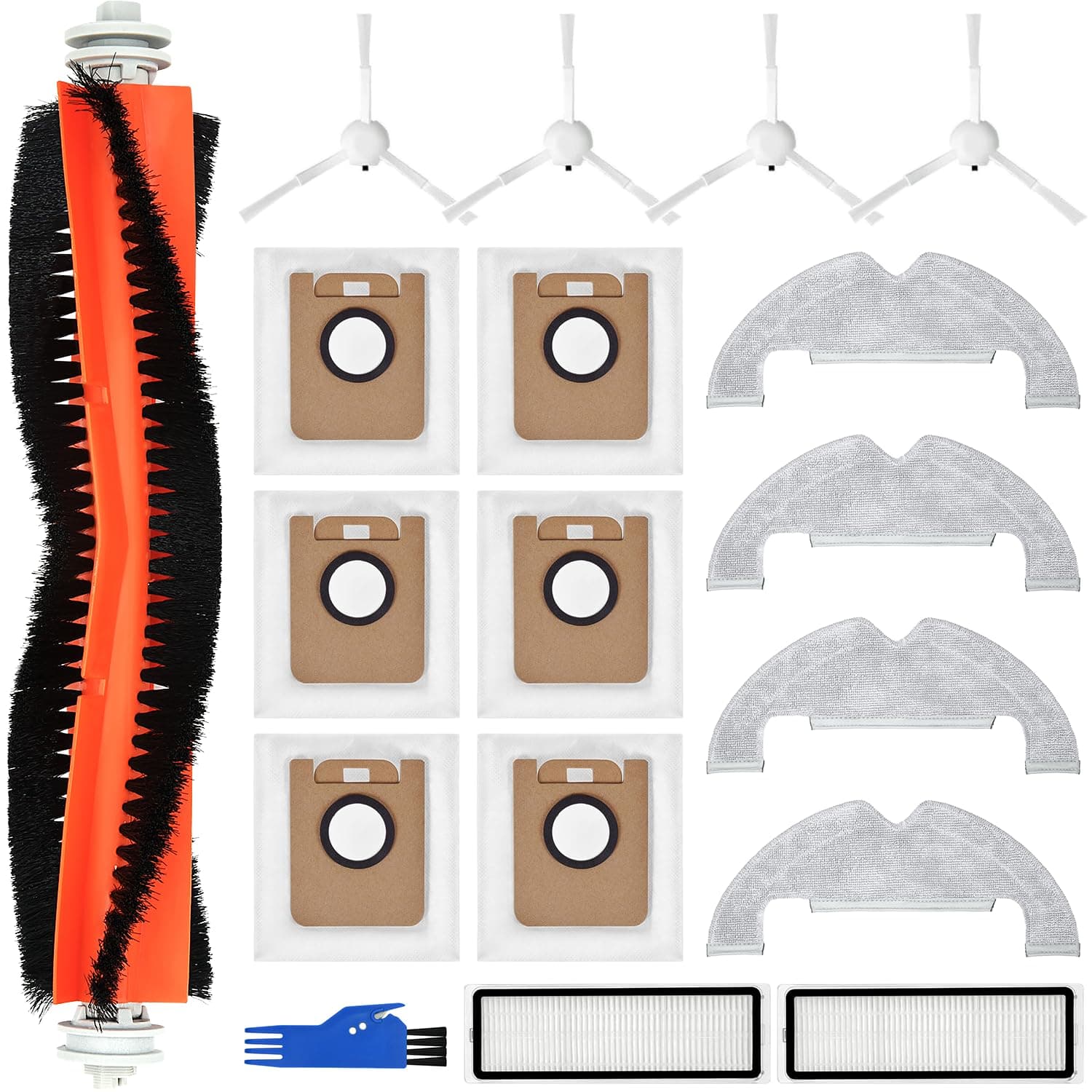 Accessory Set for Dreame D10 Plus, 4 x Mop Mop Pads 6 x Dust Bags 1 x Main Brush 4 x Side Brushes 2 x Filters, Robot Vacuum Cleaner Replacement Parts Accessories