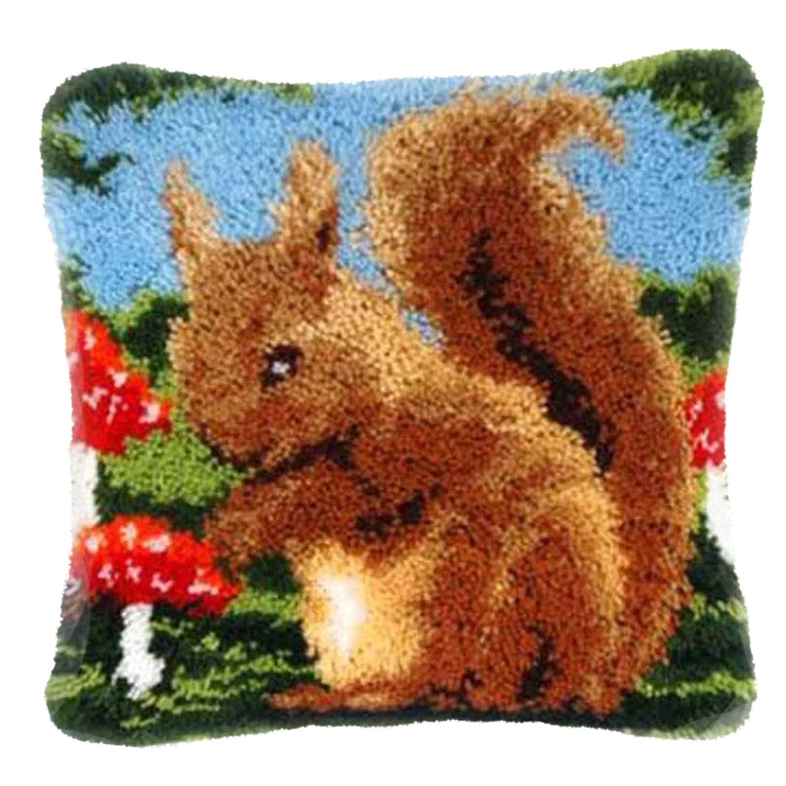 Gift2uLatch Hook Kit, Squirrel DIY Throw Pillow Cover Sofa Cushion Cover Latch Hook Rug Kit 16X16 inch Animal Pattern Paint Embroidery