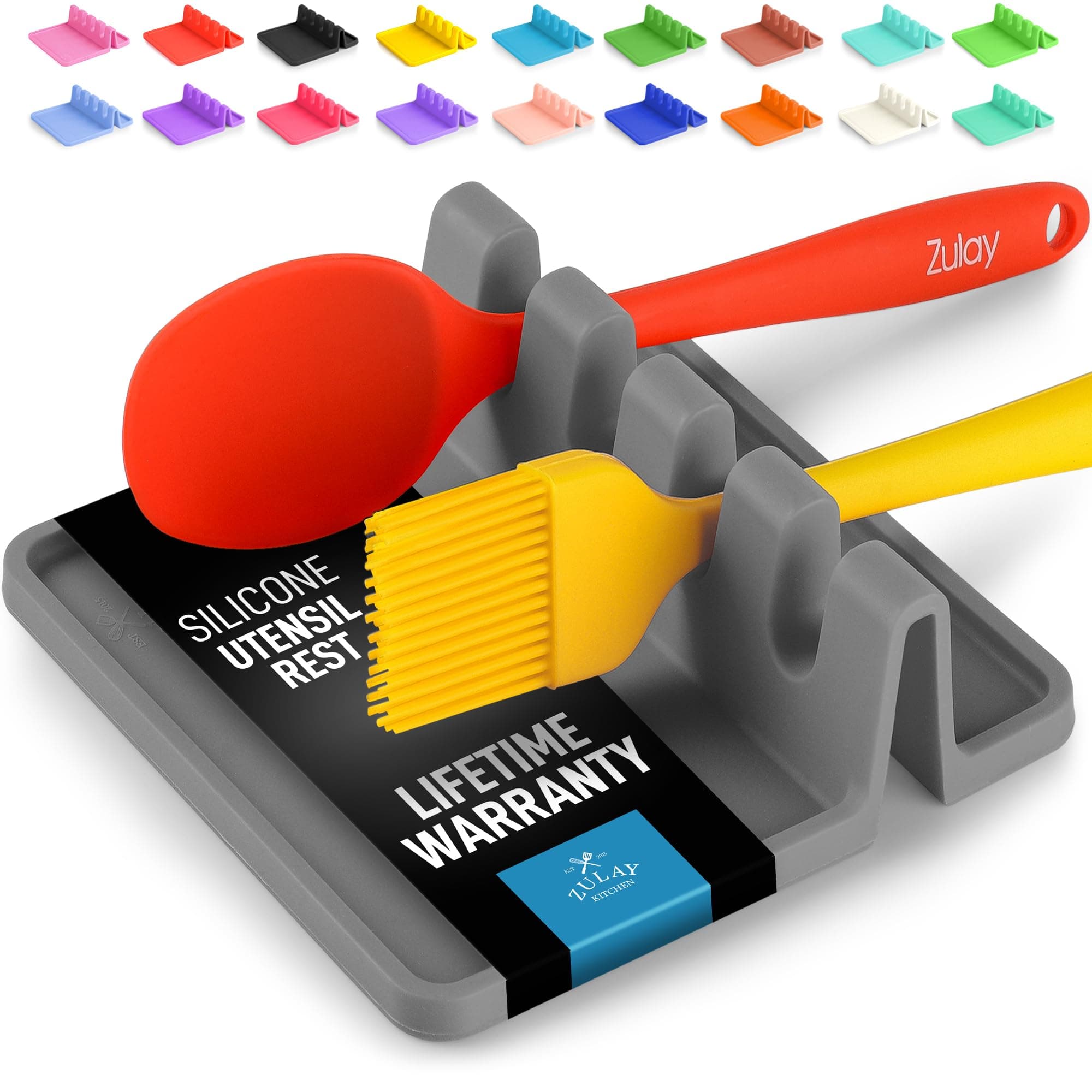Zulay Kitchen Silicone Utensil and Spoon Rest with Drip Pad for Multiple Utensils, Heat-Resistant, BPA-Free & Spoon Holder for Stove Top, Kitchen Utensil Holder for Spoons, Ladles, Tongs & More