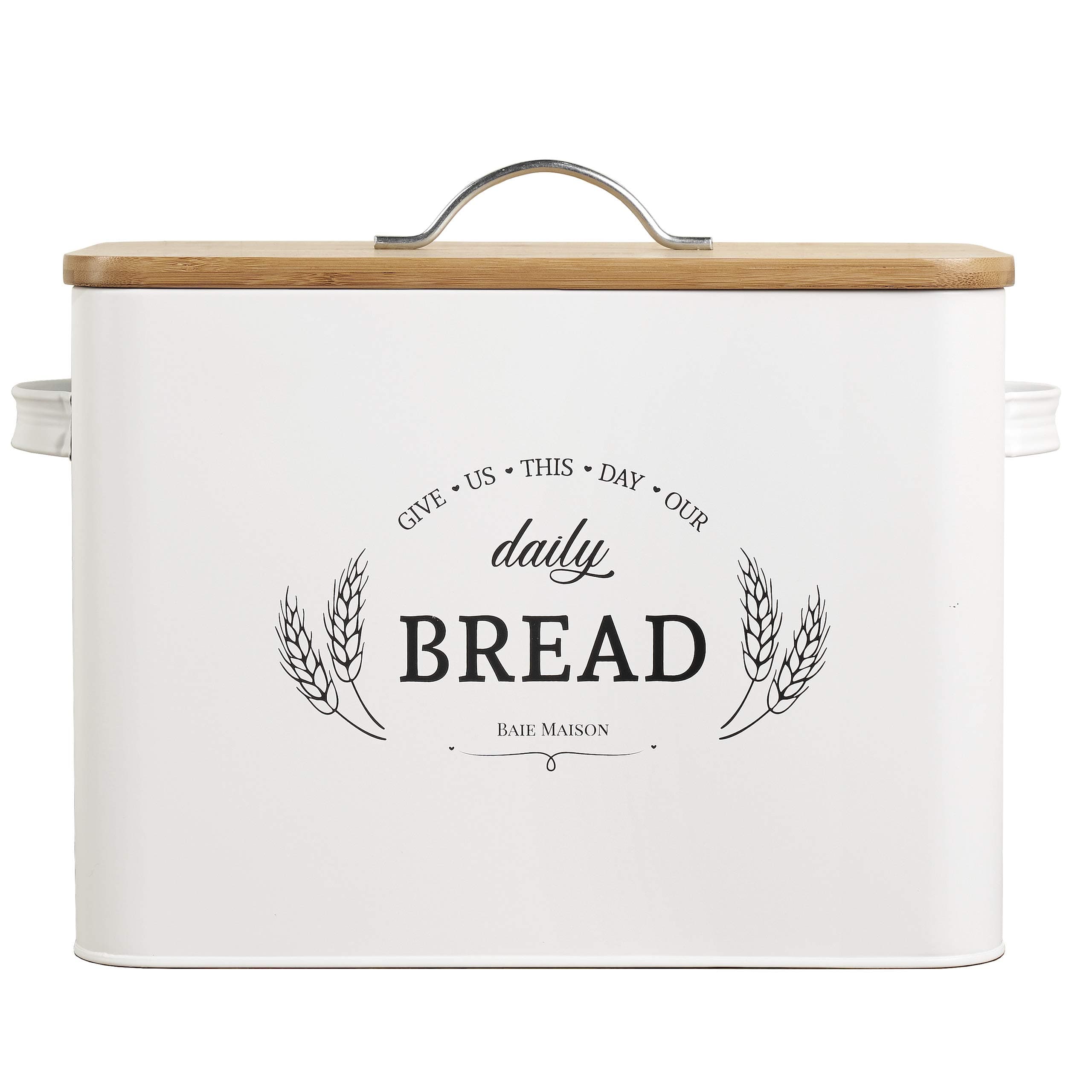 Baie Maison Extra Large White Farmhouse Bread Box for Kitchen Countertop - Breadbox Holder Fits 2+ Loaves - Bread Storage Container Bin - Rustic Bread Keeper Vintage Metal Kitchen Decor for Counter