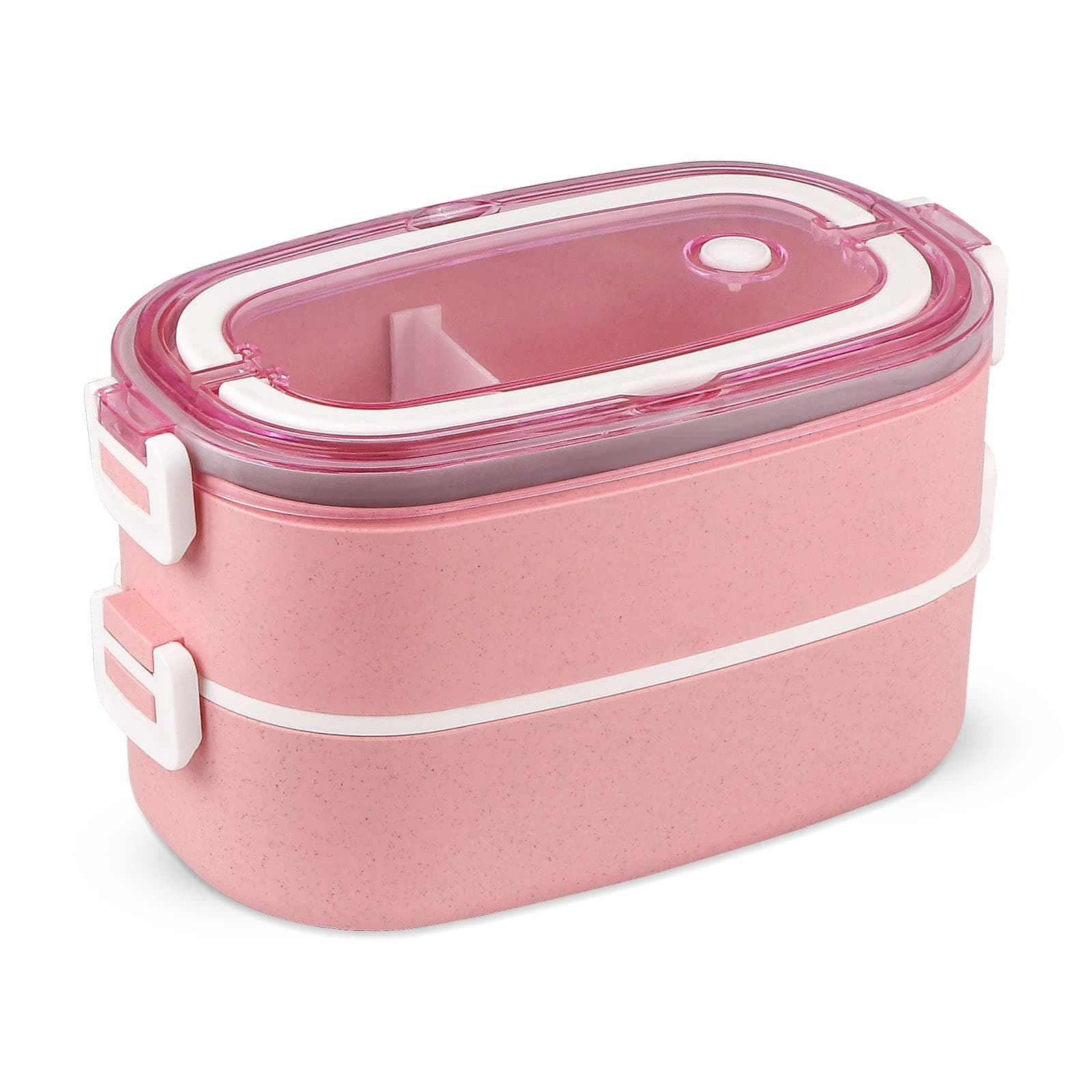 NatraProw Bento Lunch Box Container, 2 Layer Leakproof Lunch Container, Wheat Straw BAP FREE Lunch Box with Utensil, Bento Boxes for Adults and kids (Pink)