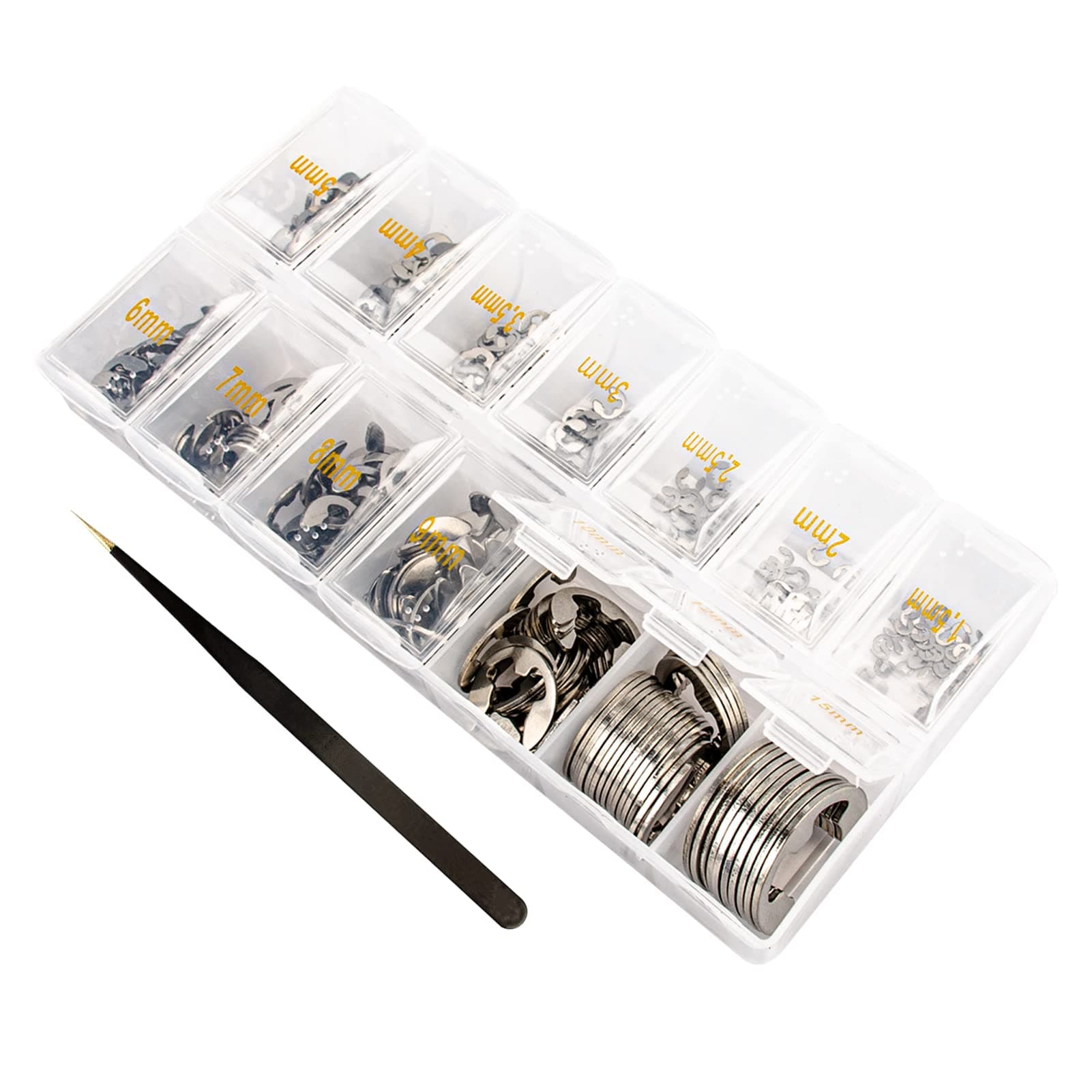 304 Stainless Steel E Clip Assortment Kit E-Clip External Retaining Ring Assortment Set (M1.5-M15,425 PCS)
