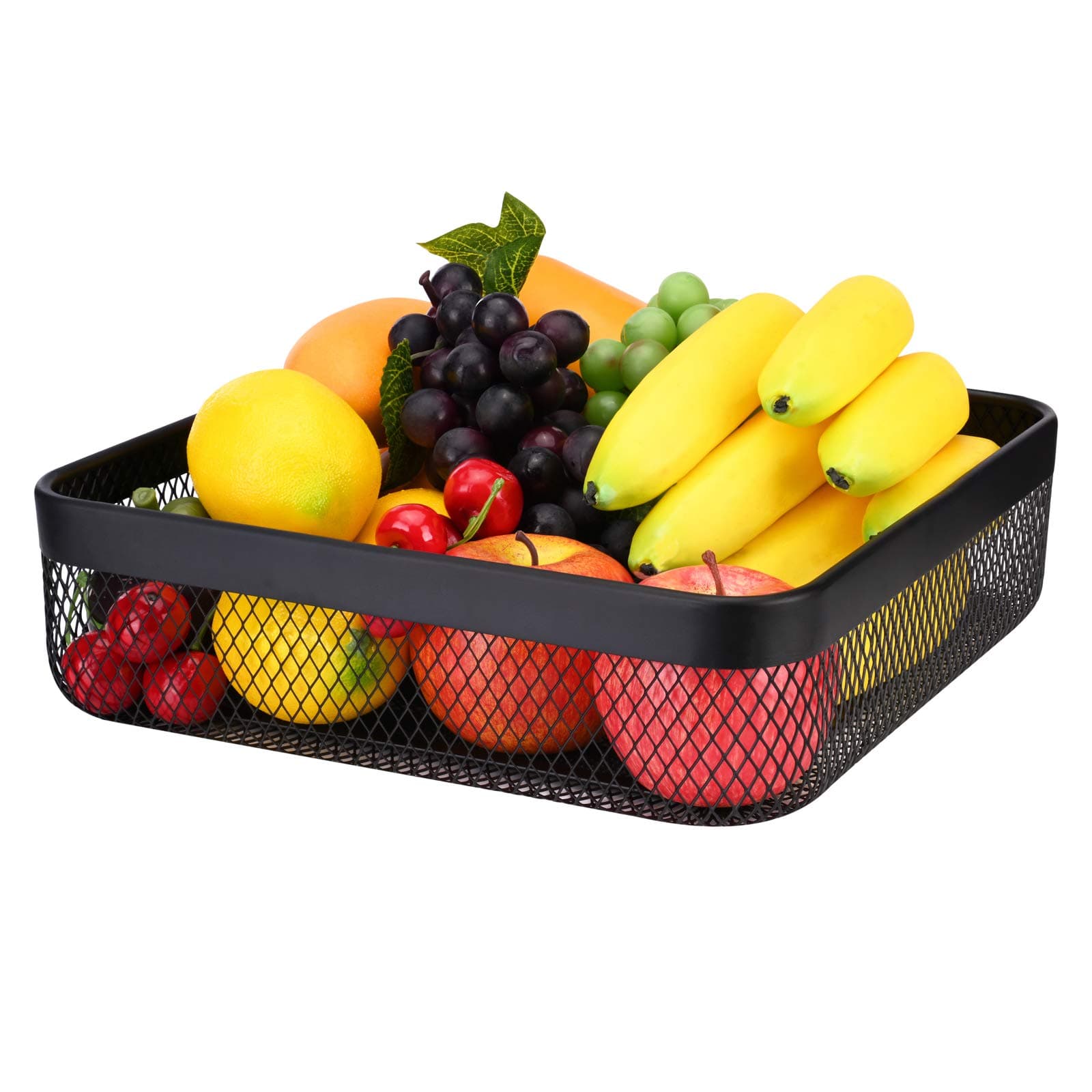 IBERG Mesh Fruit Basket Bread Basket Fruit Holder for Kitchen, Reception, Dining Table (BLACK SQUARE, 12 INCH)