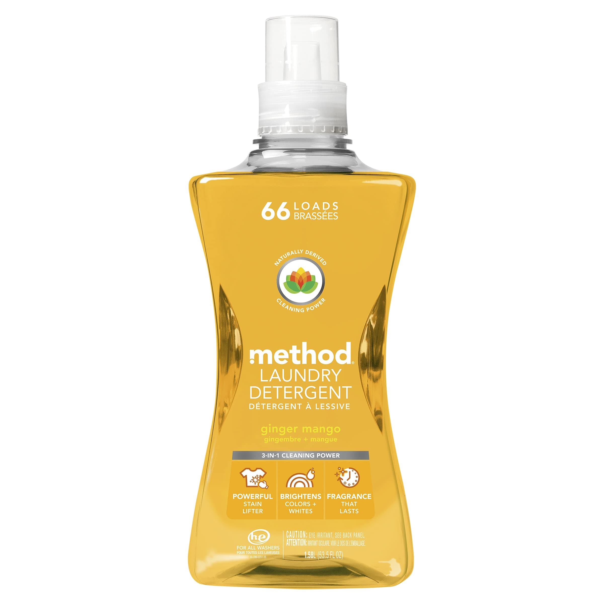 Method Liquid Laundry Detergent, Ginger Mango, 66 Loads Per Bottle, Hypoallergenic + Stain Remover, 53.5 Fl Oz (Pack of 1)