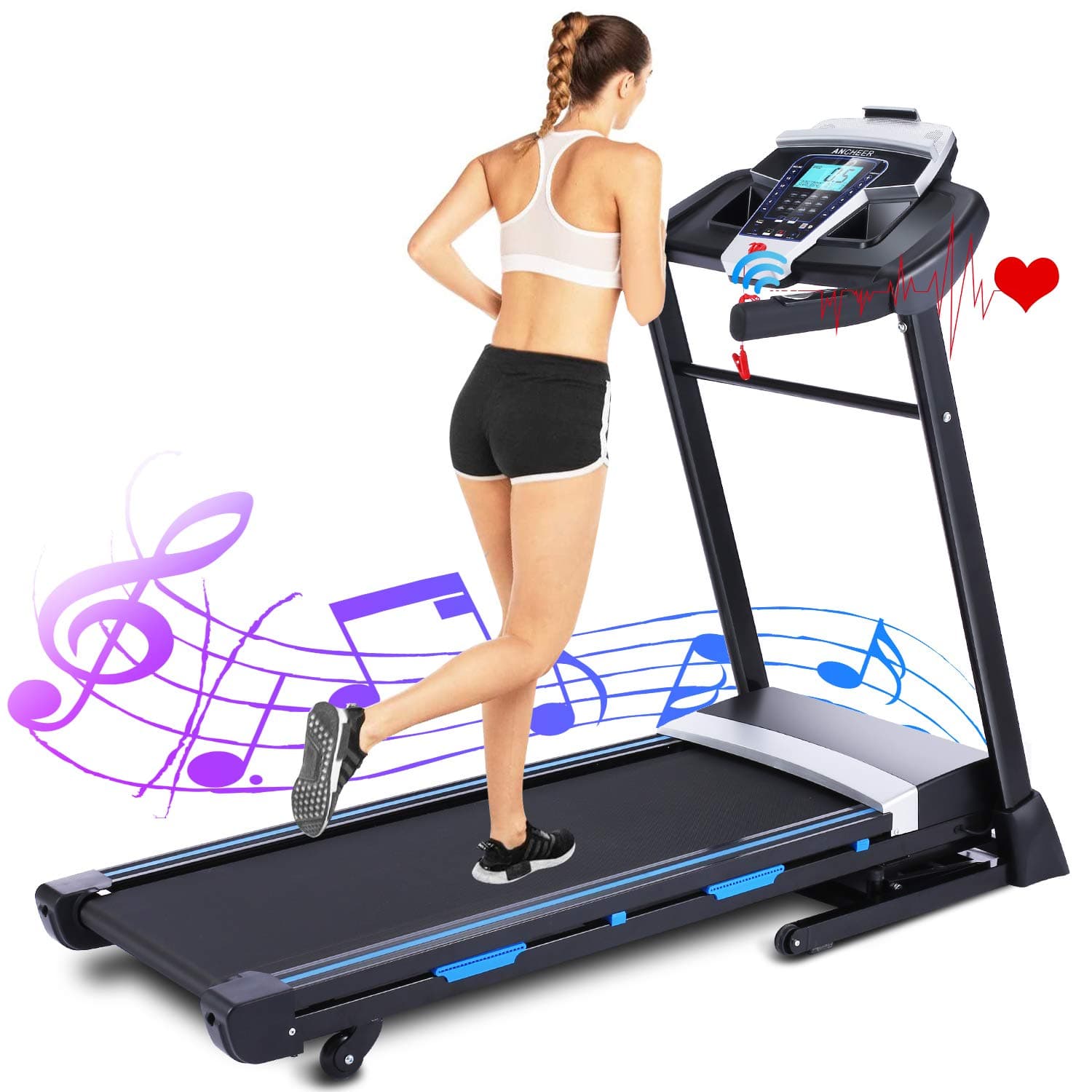 FUNMILY 3.25HP Automatic Incline Treadmill, Folding Treadmill with Bluetooth Speaker, Walking Running Machine with APP Control for Home Gym