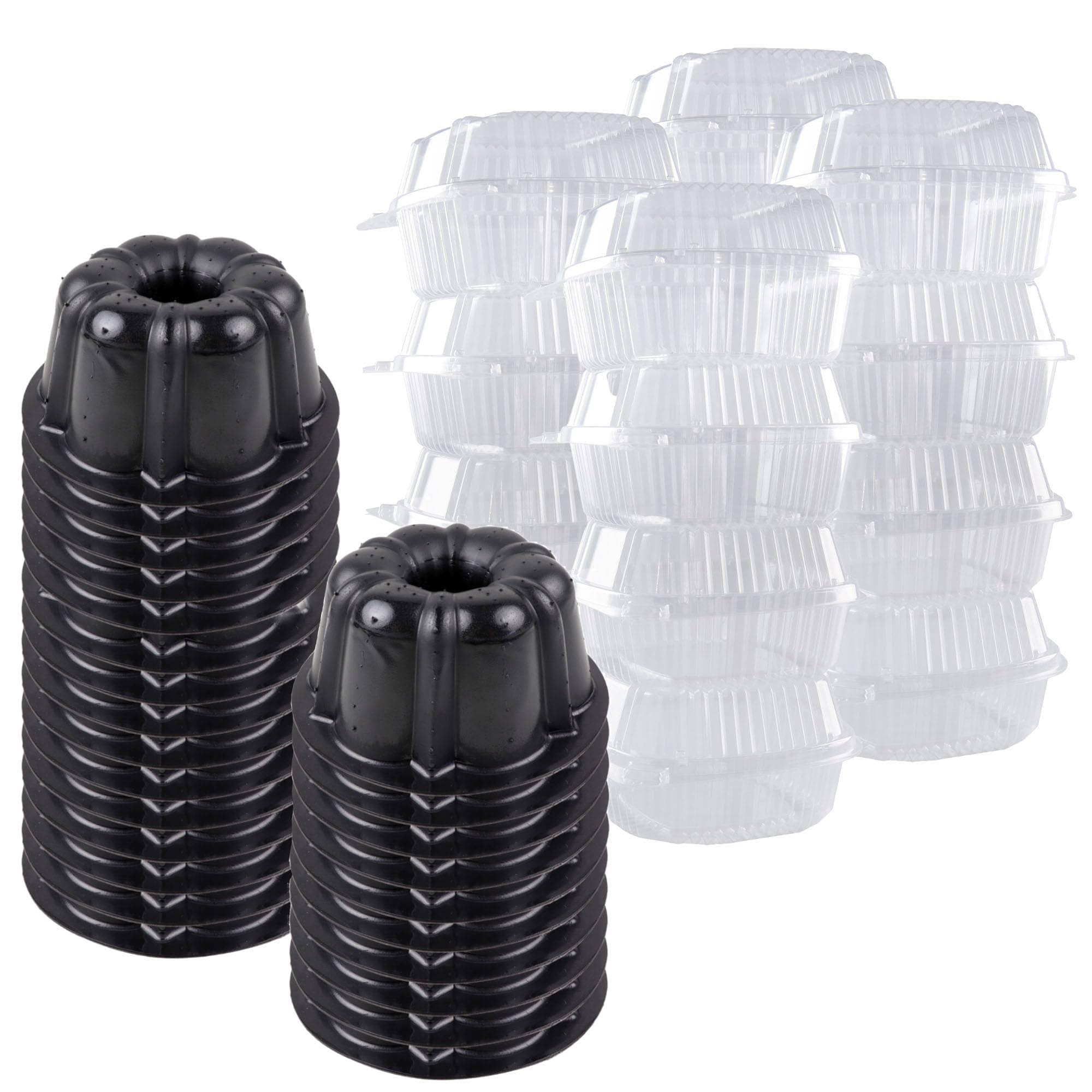 O'Creme Bakeable Plastic Mini Cake Pan with Container - Baking Pan With Non-Stick Silicone - Reusable Mold For Baking and Much More - and Clear Snap-Closure Container - 25 Cake Pans + 25 Containers