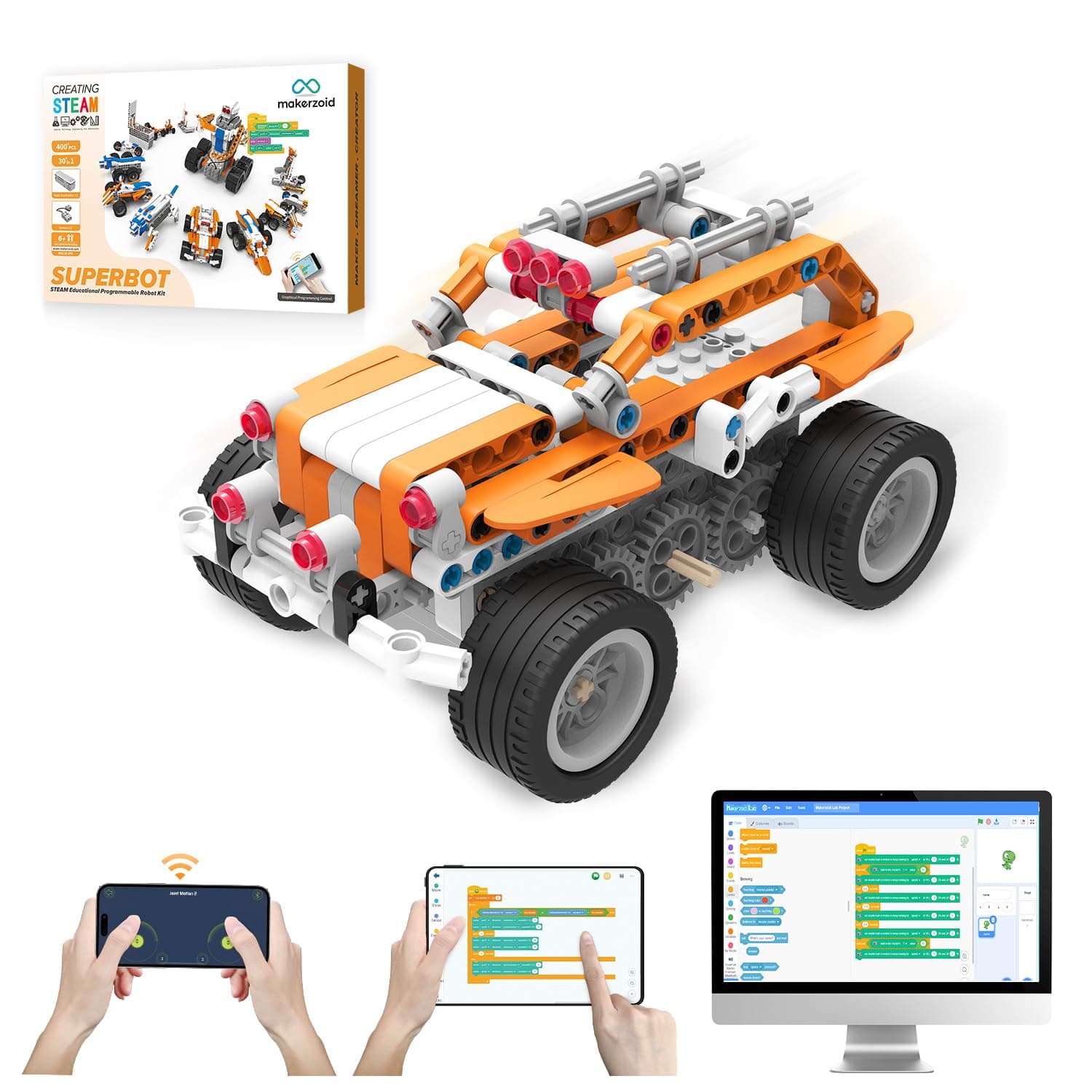 makerzoid STEM Coding Robot Kits for Kids Ages 6+, 26-in-1 Educational Programmable Scratch Coding Robotics Kit, APP RC Robot Car Birthday Children's Day Gift for Boy Girls(400+ Pcs)