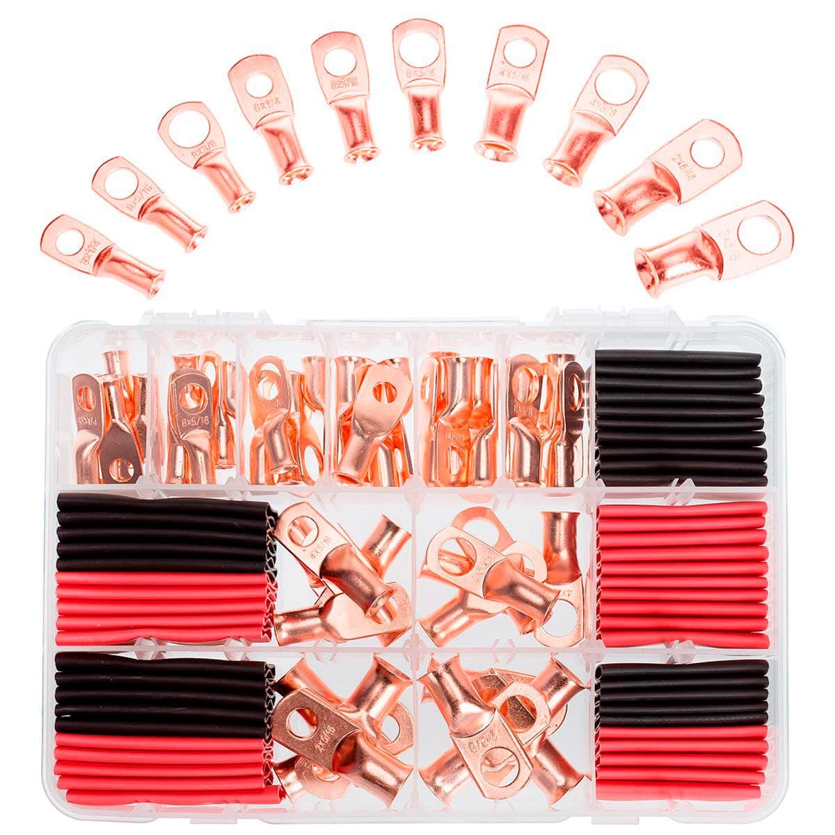 100Pcs Gauge 8 6 4 2 Tin Plated Copper Wire Lugs and Heat Shrink Tubings